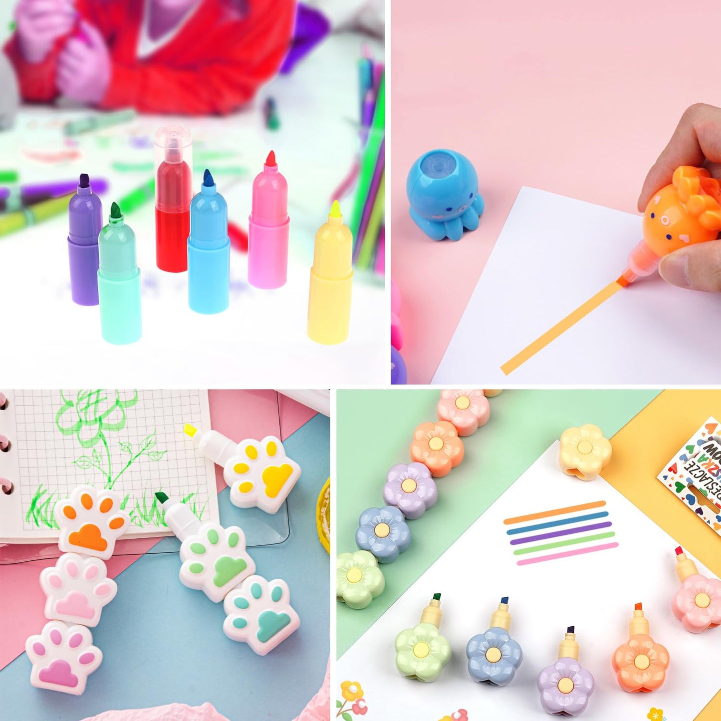 CNYMANY 7 packs (38 pcs) Mini Highlighter Pens, Pastel Colourful Highlighters Cute Stackable Kawaii