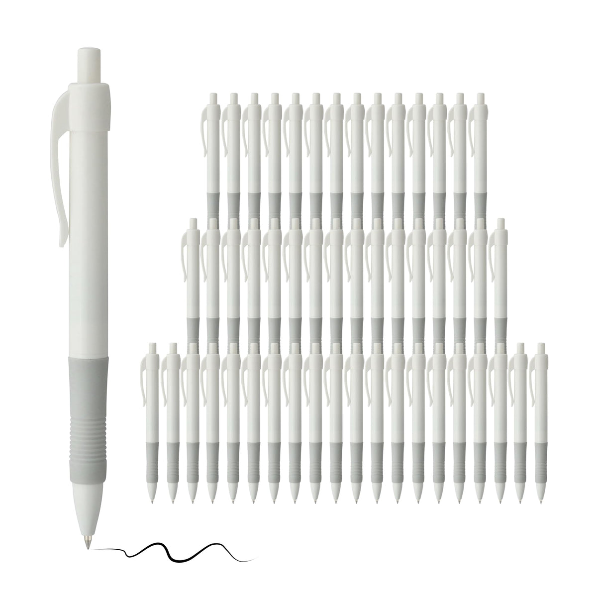 deegtran Pens Bulk, 50 Pack No Bleed White Barrel Black Ink Click Pens with Soft Grip, Wholesale