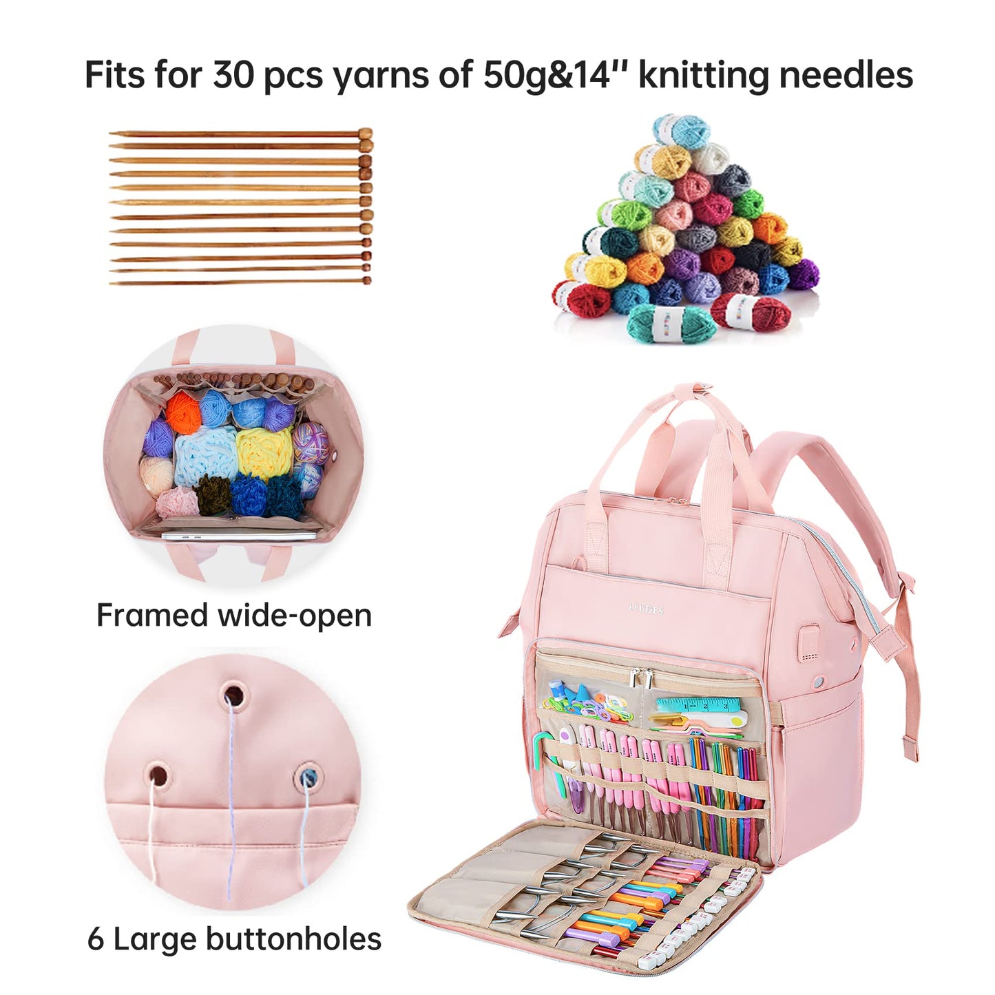 Leudes Crochet Bag Backpack for Yarn Storage Tote Travel Large Knitting Bag