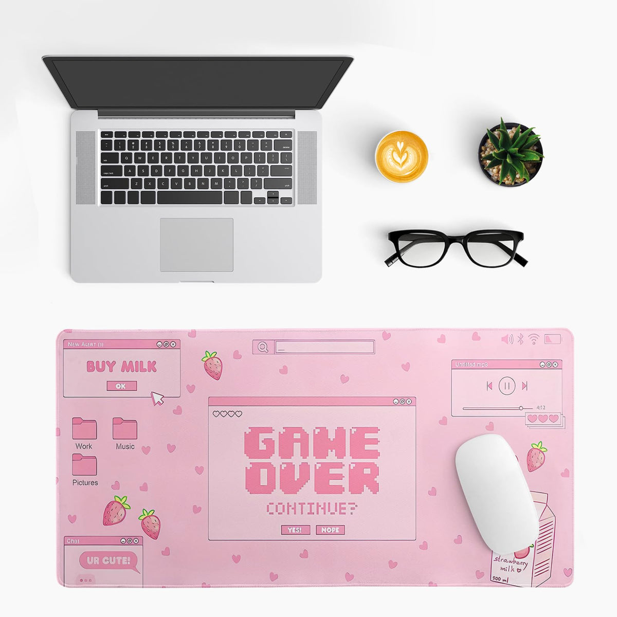 Pink Gaming Mouse Pad 27.6x11.8 Inch Pastel Game Over Large Mousepad Kawaii Office Decor for Women