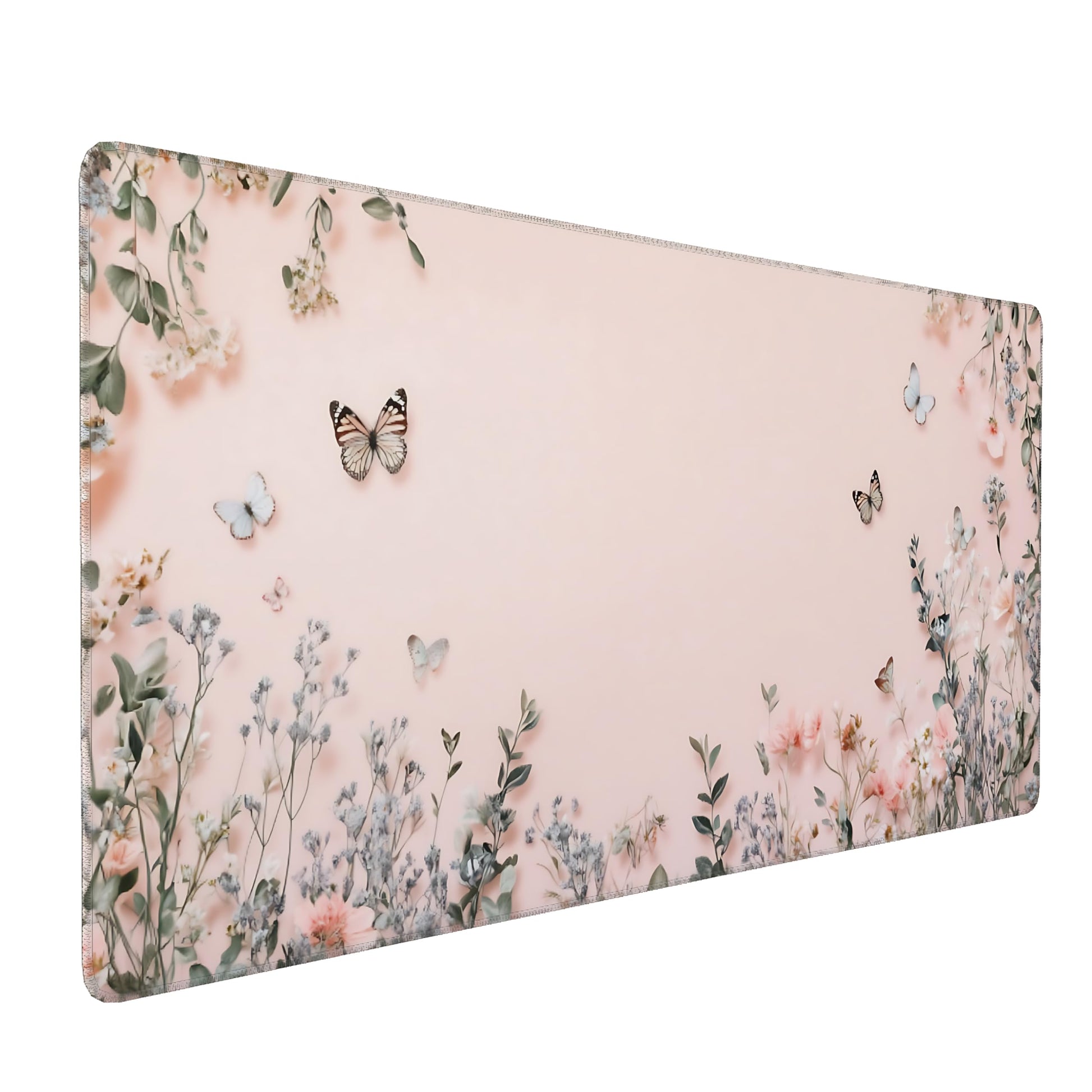 Cute Floral Aesthetic Wildflower Large Mouse Pad, Pink Macaron Desk Mat with Anti-Slip Base &