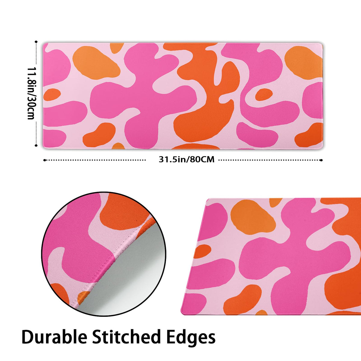 Pink Orange Cute Gaming Mouse Pad XL Kawani Preppy Abstract Modern Geographic Extended Large Desk