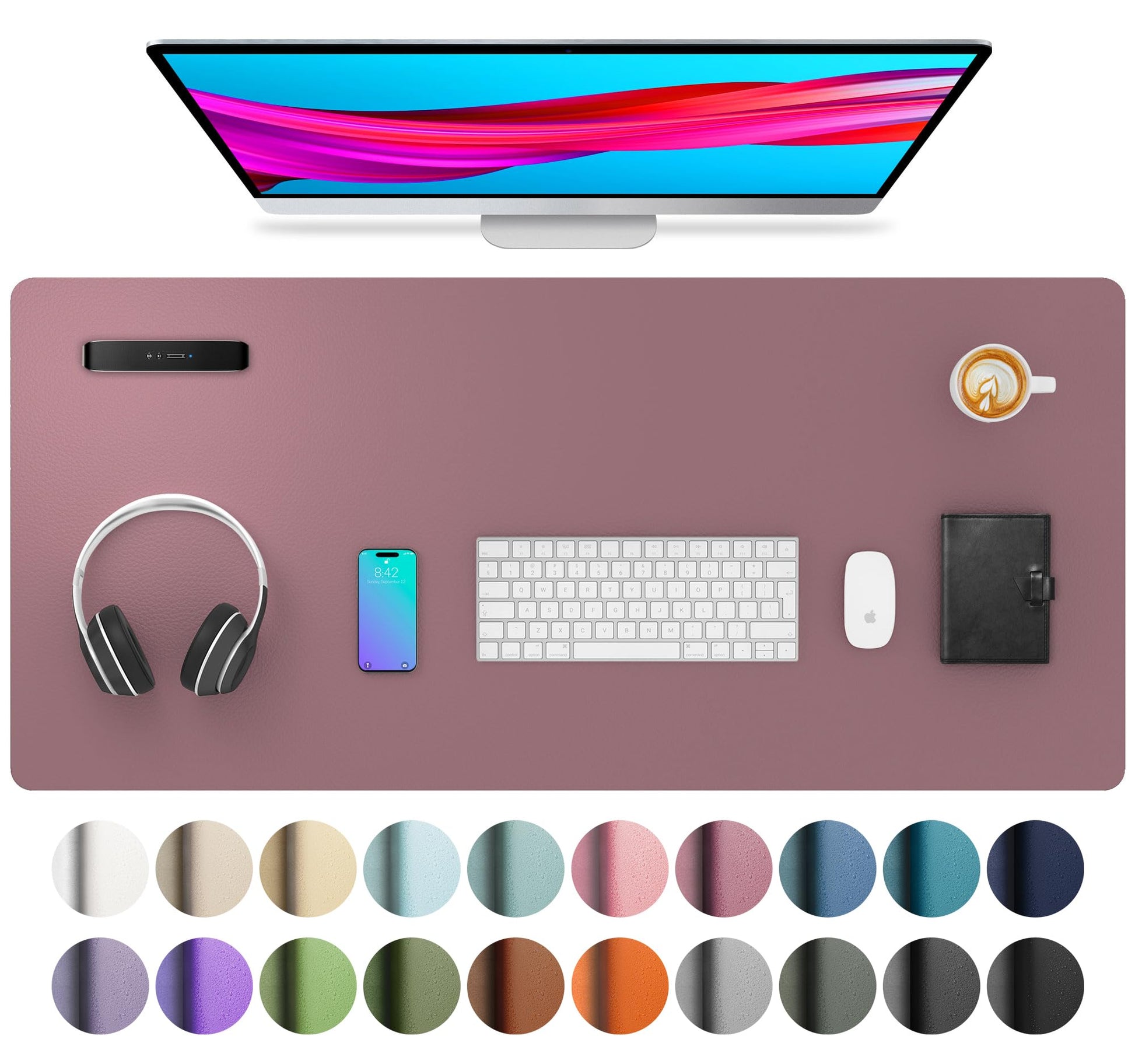 Aothia Leather Desk Pad Protector, Mouse Pad, Office Desk Mat, Non-Slip PU Leather Desk Blotter