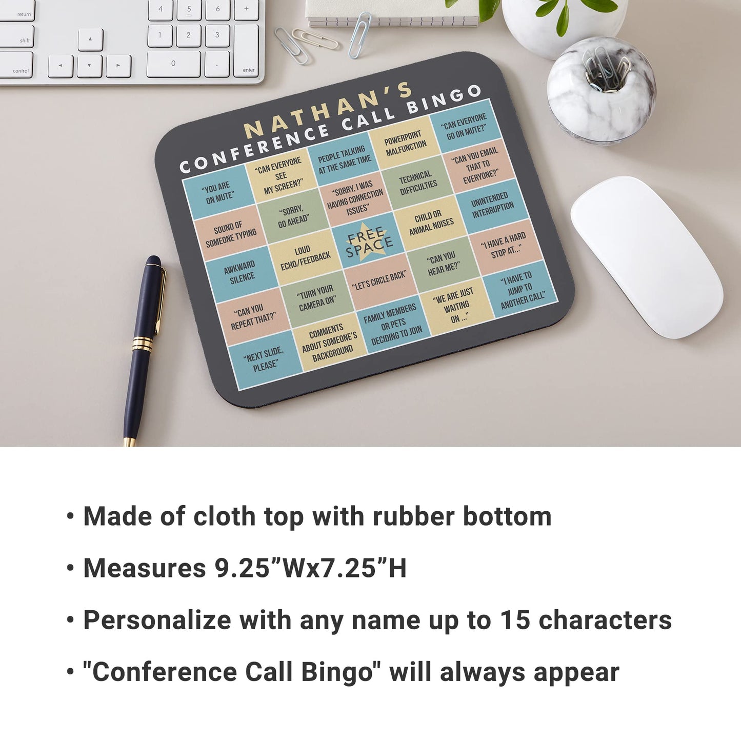 Let's Make Memories Personalized Conference Call Bingo Mouse Pad - for Virtual Meetings - Work from