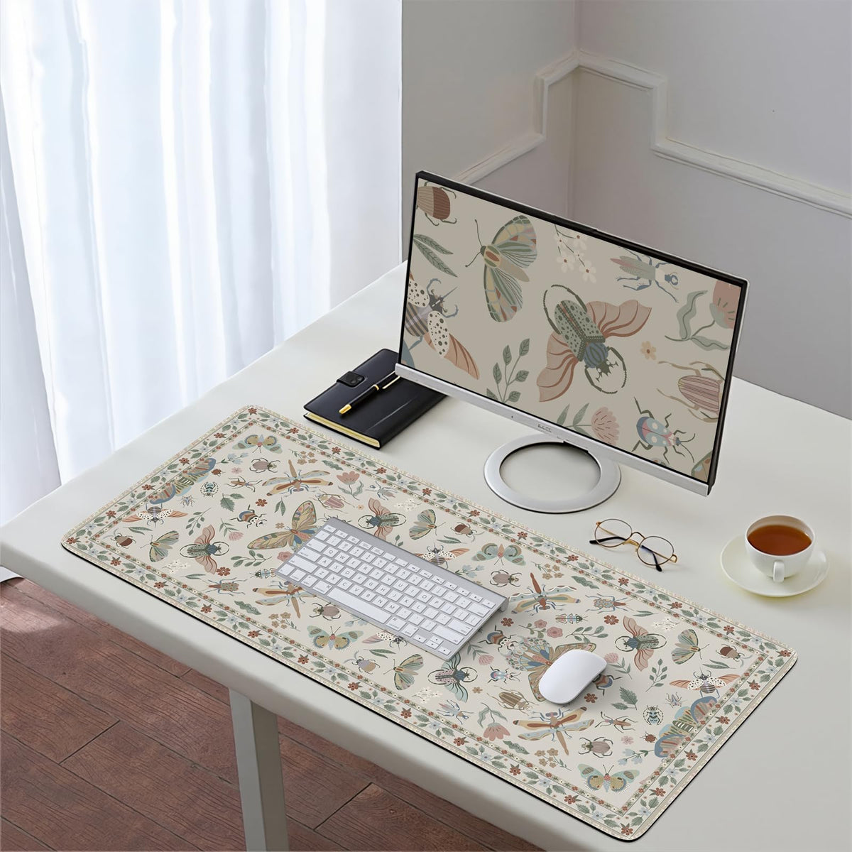 HAOCOO Large Floral Desk Pad, Non-Slip Desk Matt for Keyboard Mouse(Beige