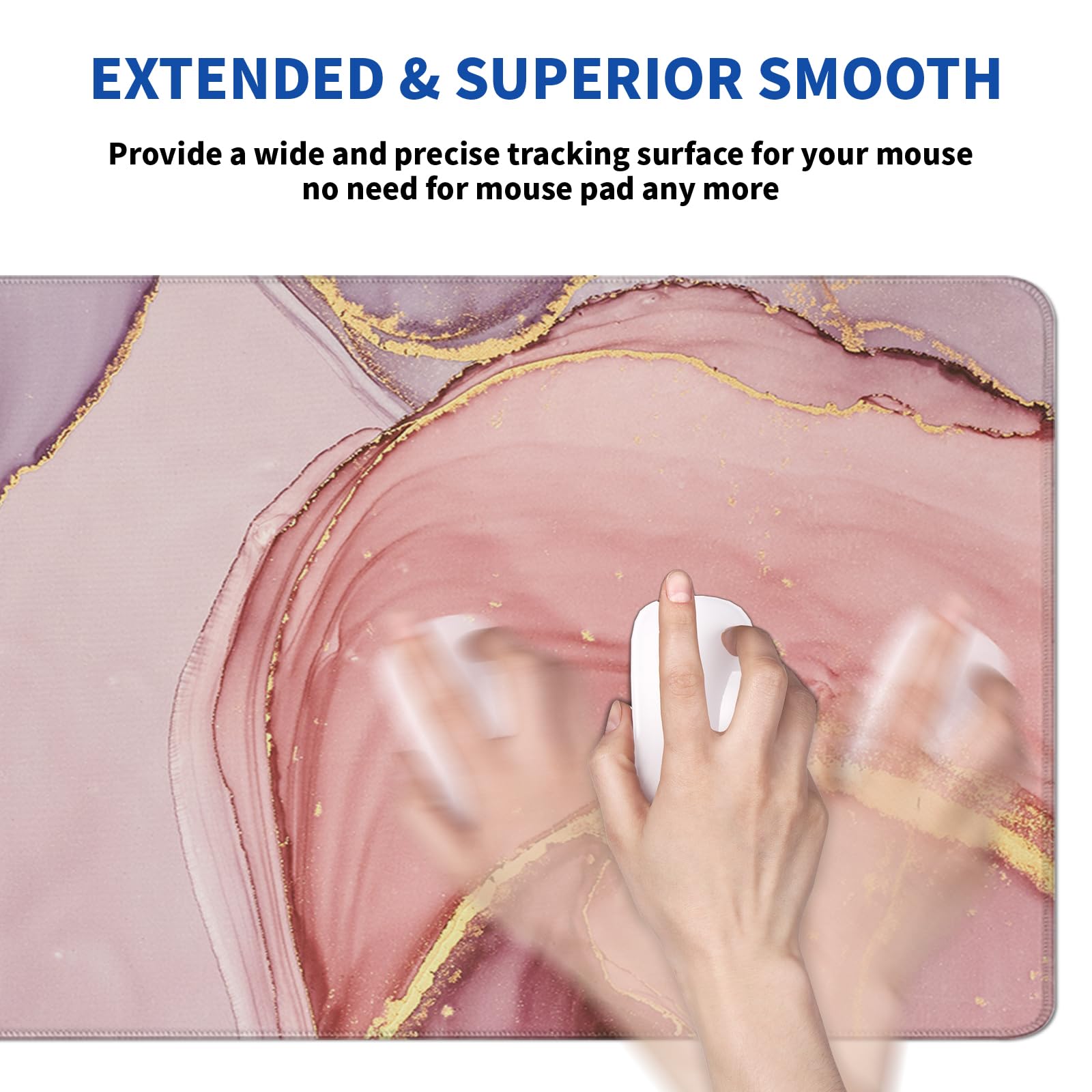 Rose Gold Marble Mouse Pad Abstract Marble Mouse Pad 31.5x11.8 Inch Texture Non-Slip Rubber Base