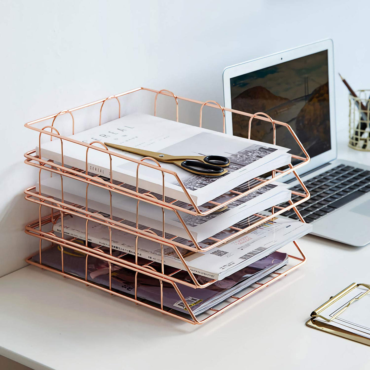 Rose 4-Tier Stackable Paper Tray Desk Organizer