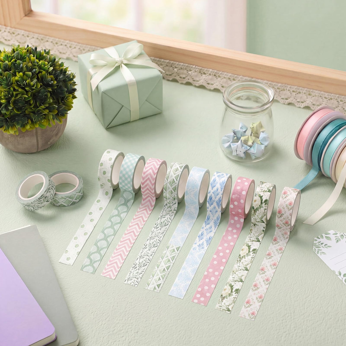 YooNotee 12 Rolls Floral Washi Tape Set,Watercolor,Garden