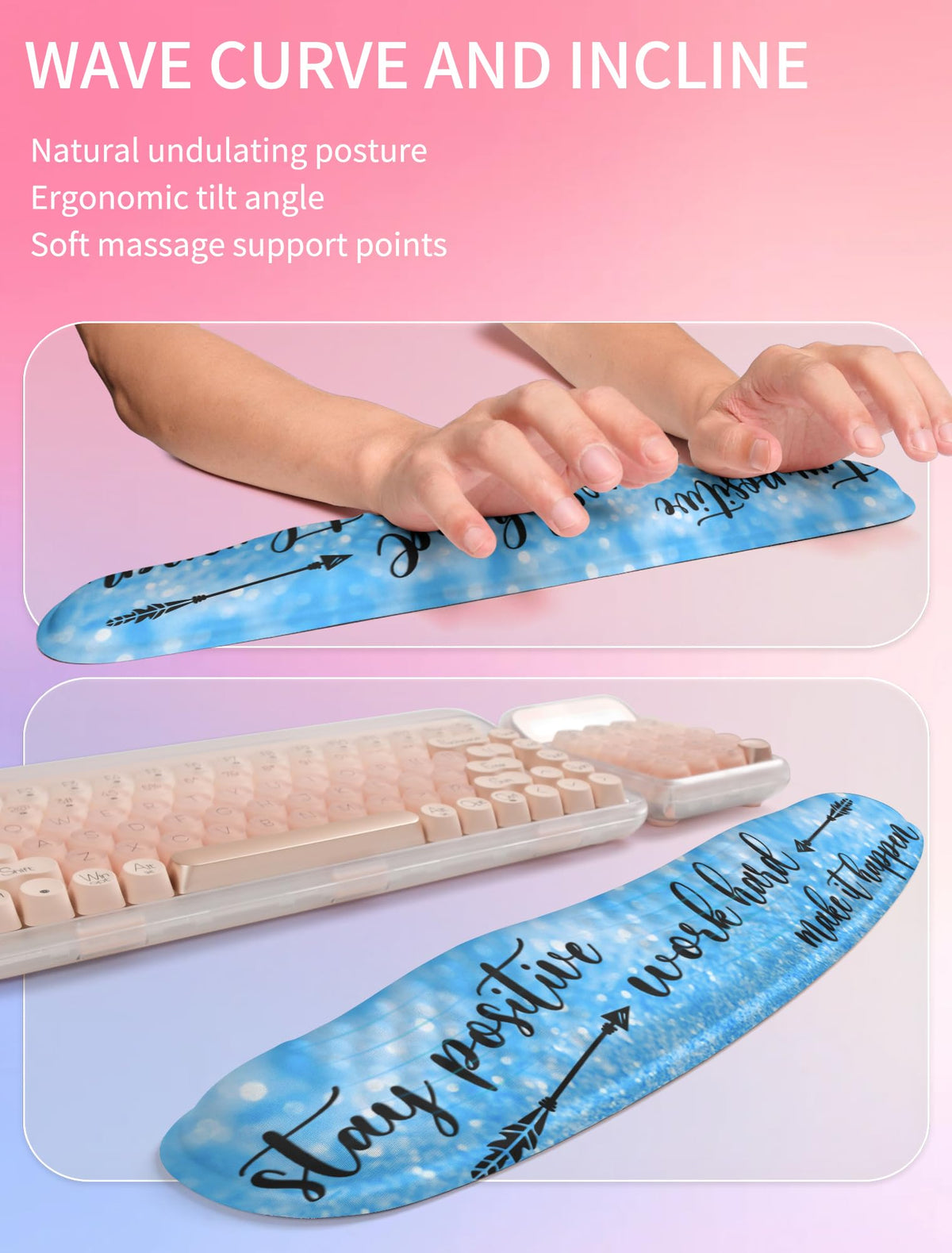 Hokafenle 2in1 Combination, Wave Keyboard Wrist Rest and Ergonomic Curvature Mouse Pad Wrist