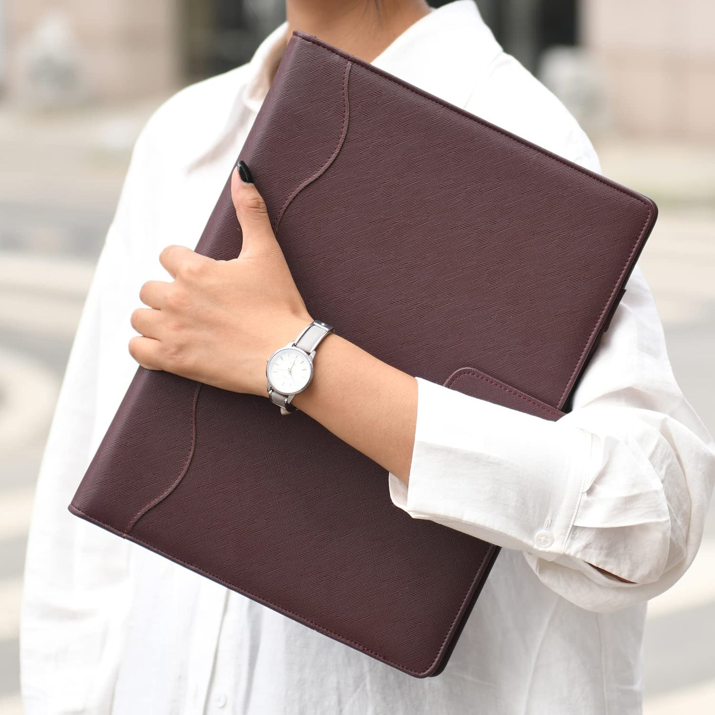 Wonderpool A4 PU Leather 3 & 4 Ring Holder Writing Portfolio Multi Document Case with Removable