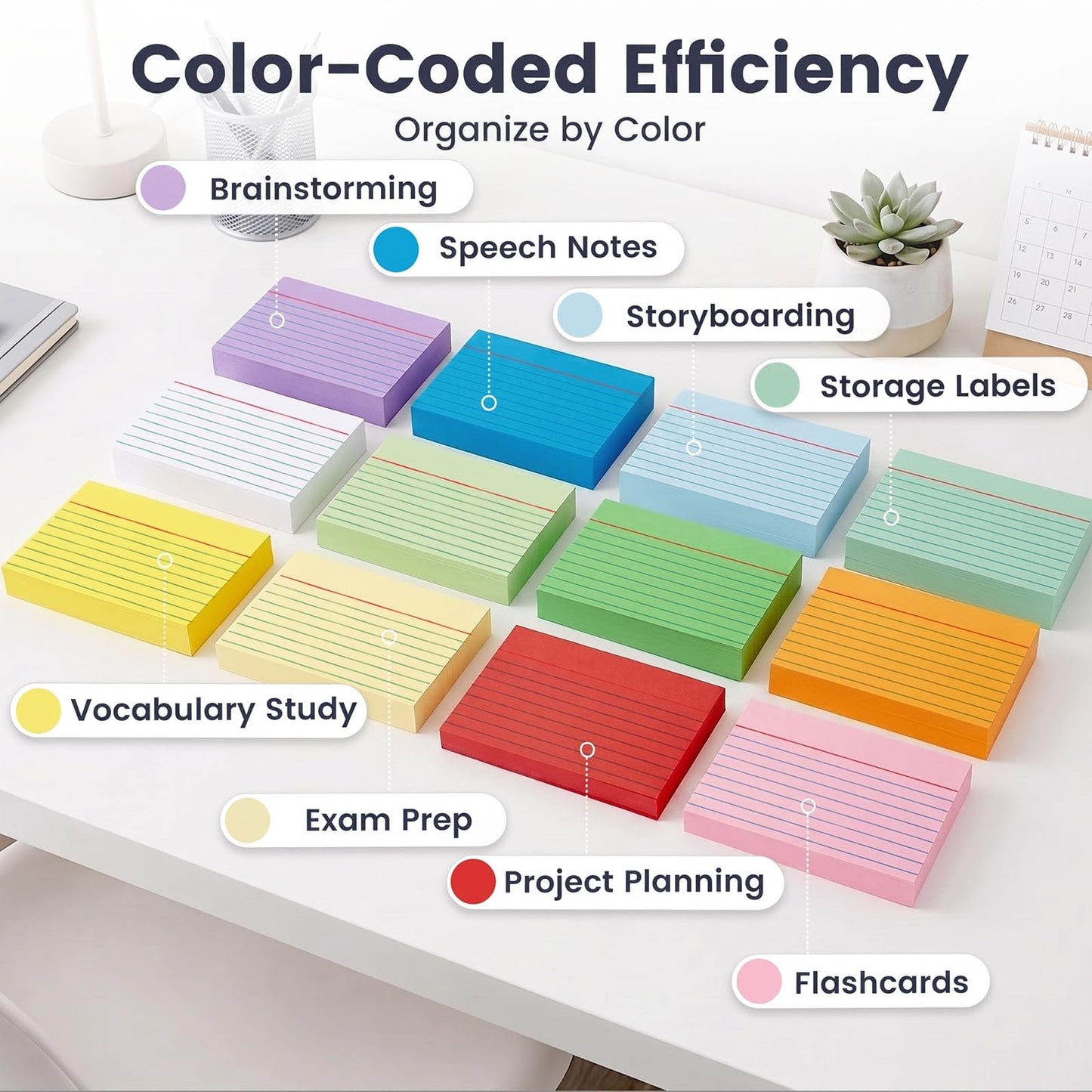 Koogel 1200PCS Index Cards 3x5, Colored Ruled Flash Cards Bulk, 12 Colors