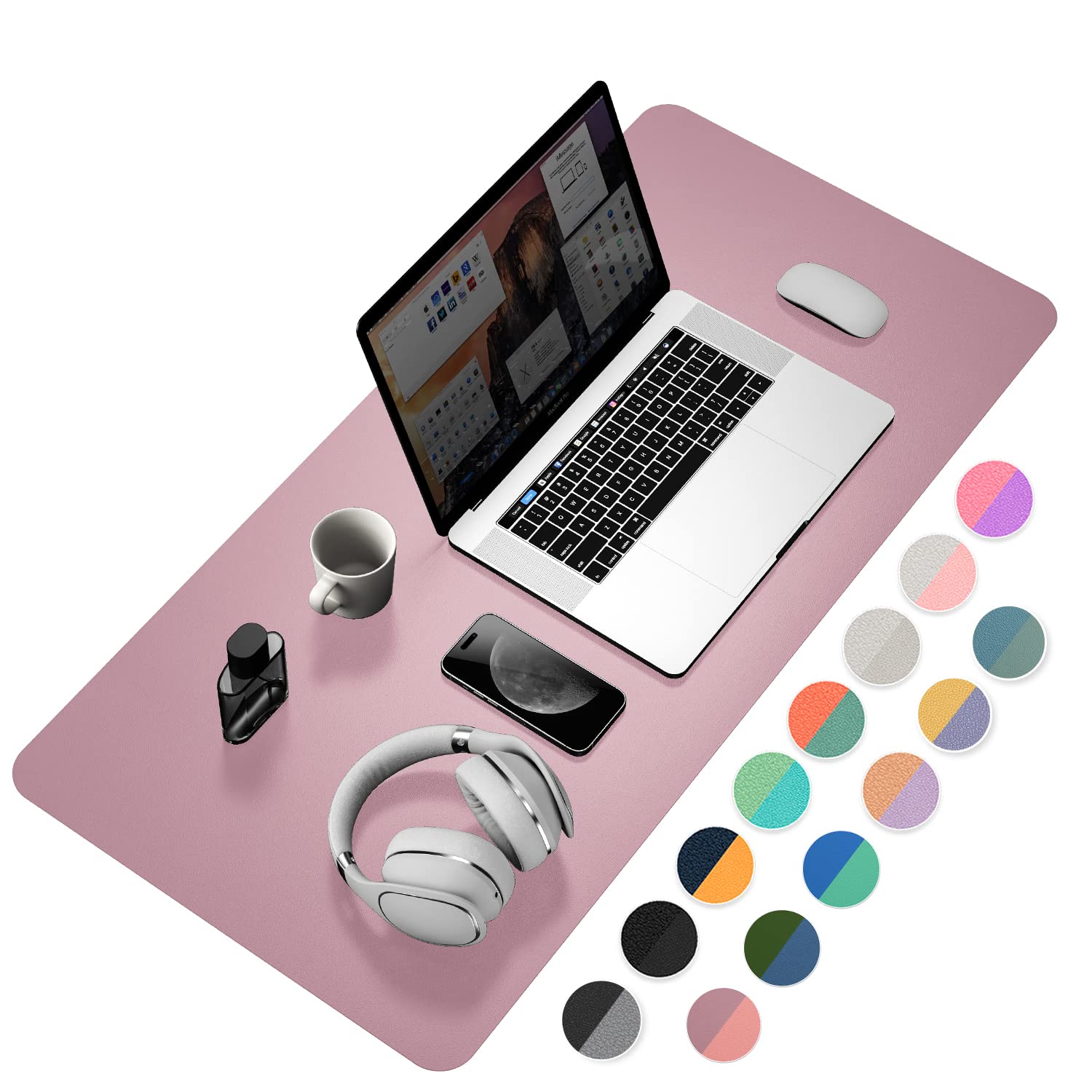 YSAGi Desk Mat, 35.4" x 17" Waterproof Laptop Leather Pad Protector, Large Blotter for Keyboard and