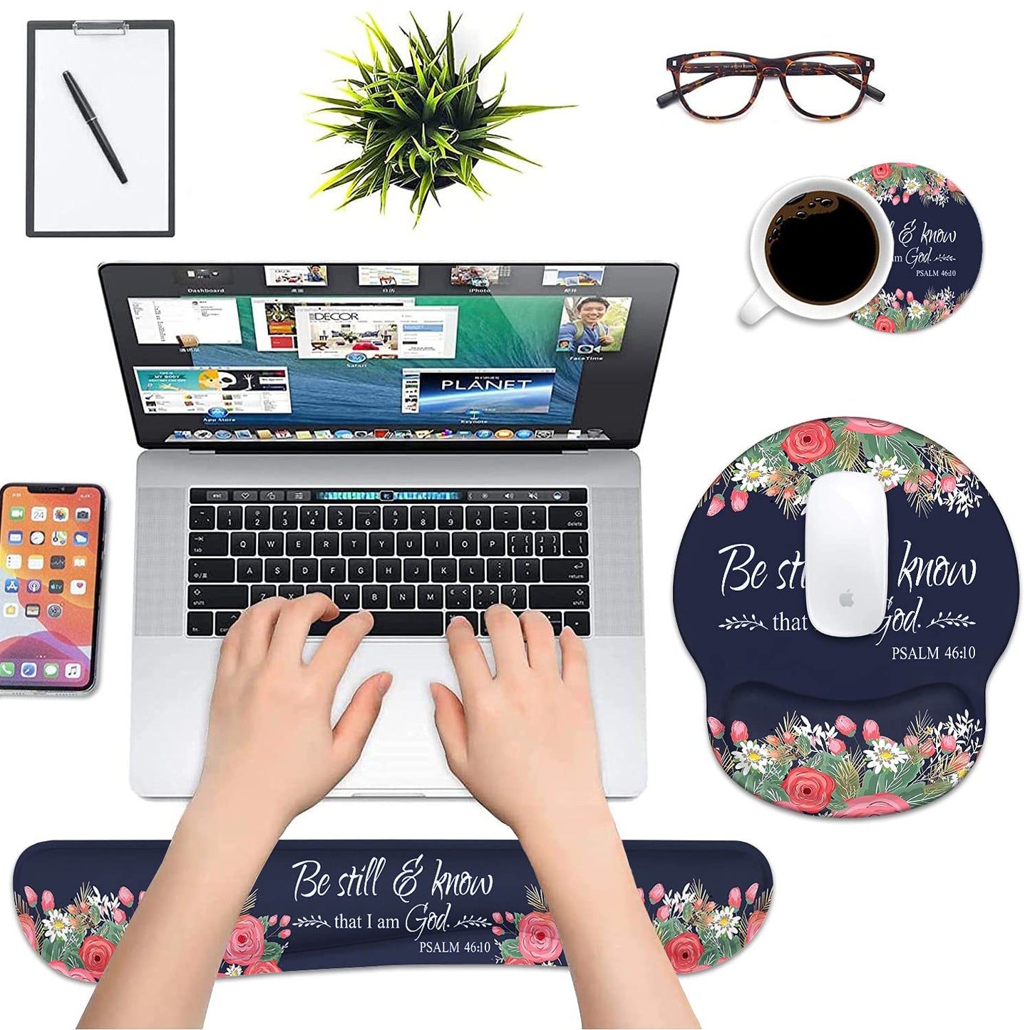 LOWORO Keyboard Wrist Rest and Mouse Pad Support, Non-Slip PU Base Ergonomic Gaming Mousepad for