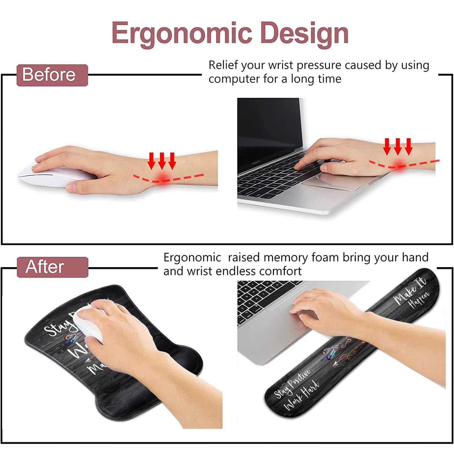 Ergonomic Mouse Pad with Gel Wrist Rest Support,Non-Slip PU Base for Computer Laptop Home Office