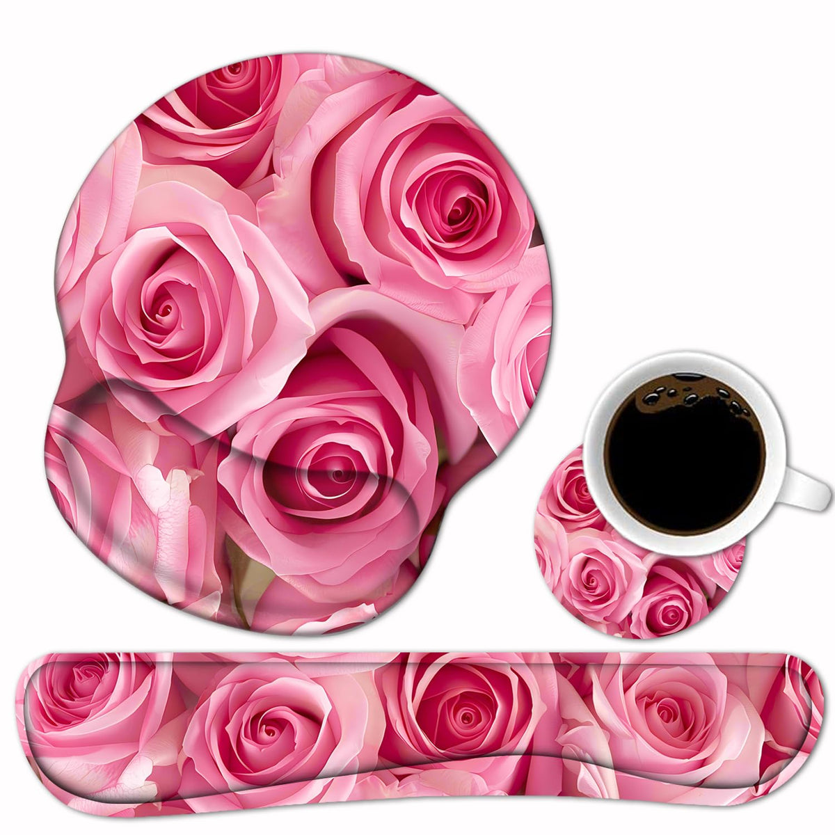 Keyboard Wrist Rest and Mouse Pad Wrist Support Set with Coasters, Non-Slip PU Base Ergonomic