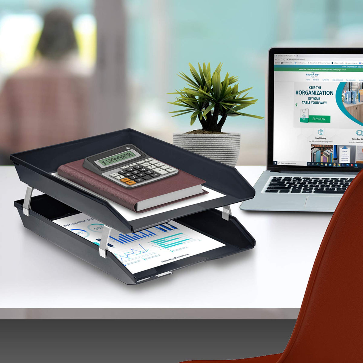 Acrimet Facility 2 Tier Letter Tray, Front Load, Letter Size/A4, Desktop File Organizer, Plastic