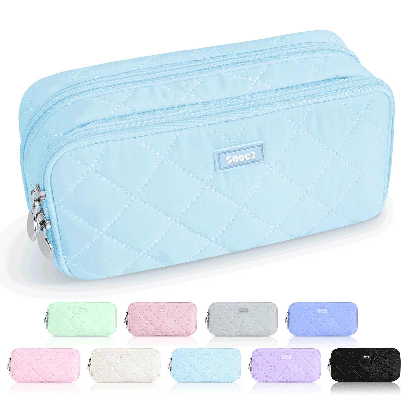 Sooez Large Pencil Case Pouch, Extra Big Pencil Bag with 8 Compartments, Pen Bag Wide Opening, Soft