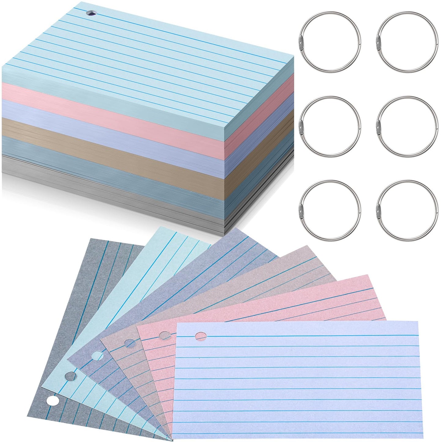 Epakh 300 Pcs Index Cards with Rings, 3 x 5 Inch, Vintage Color