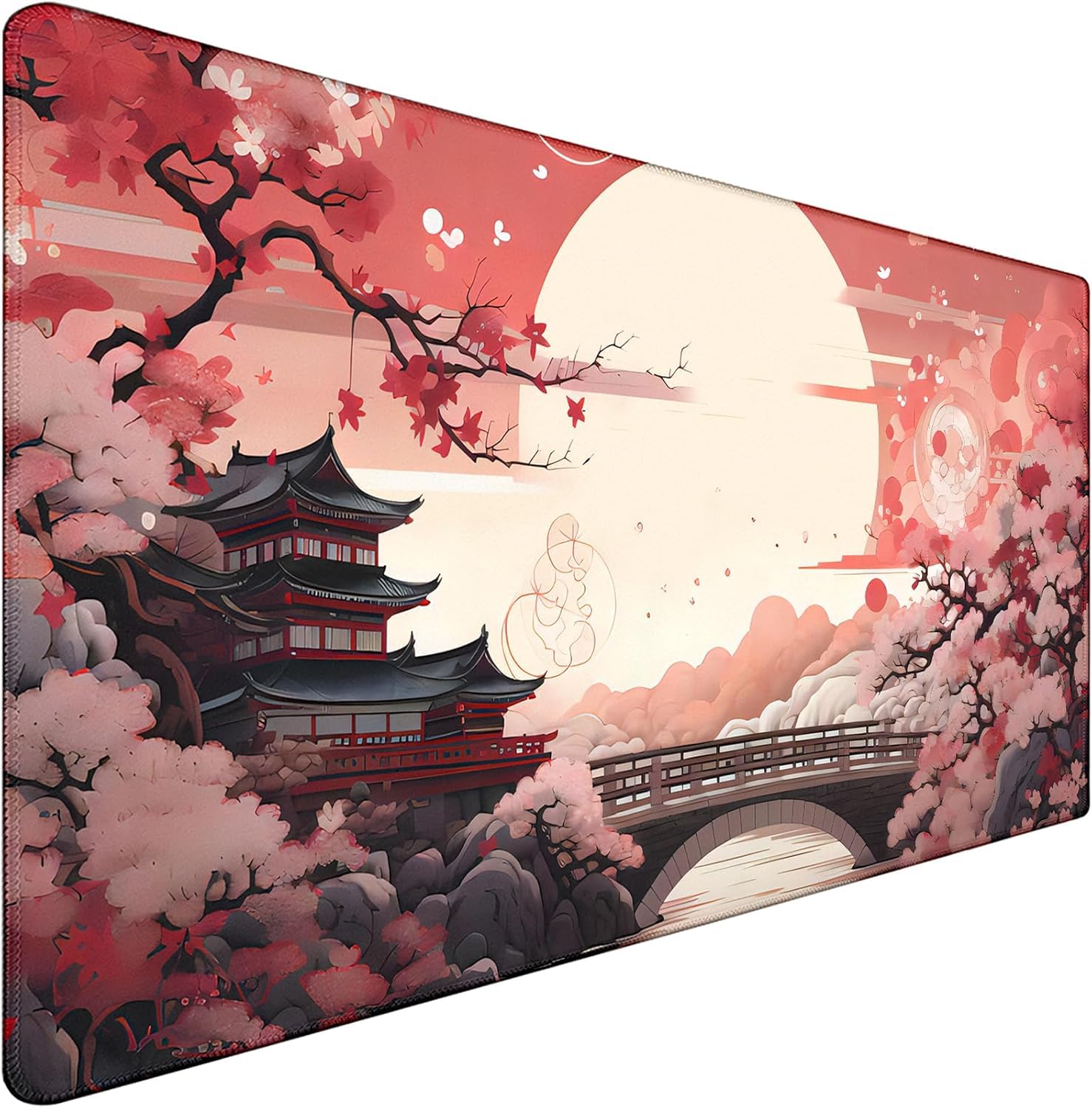 Japanese Large Gaming Mouse Pad with Stitched Edges, 35.4"x15.7" Large Extended Computer Pad, Mouse