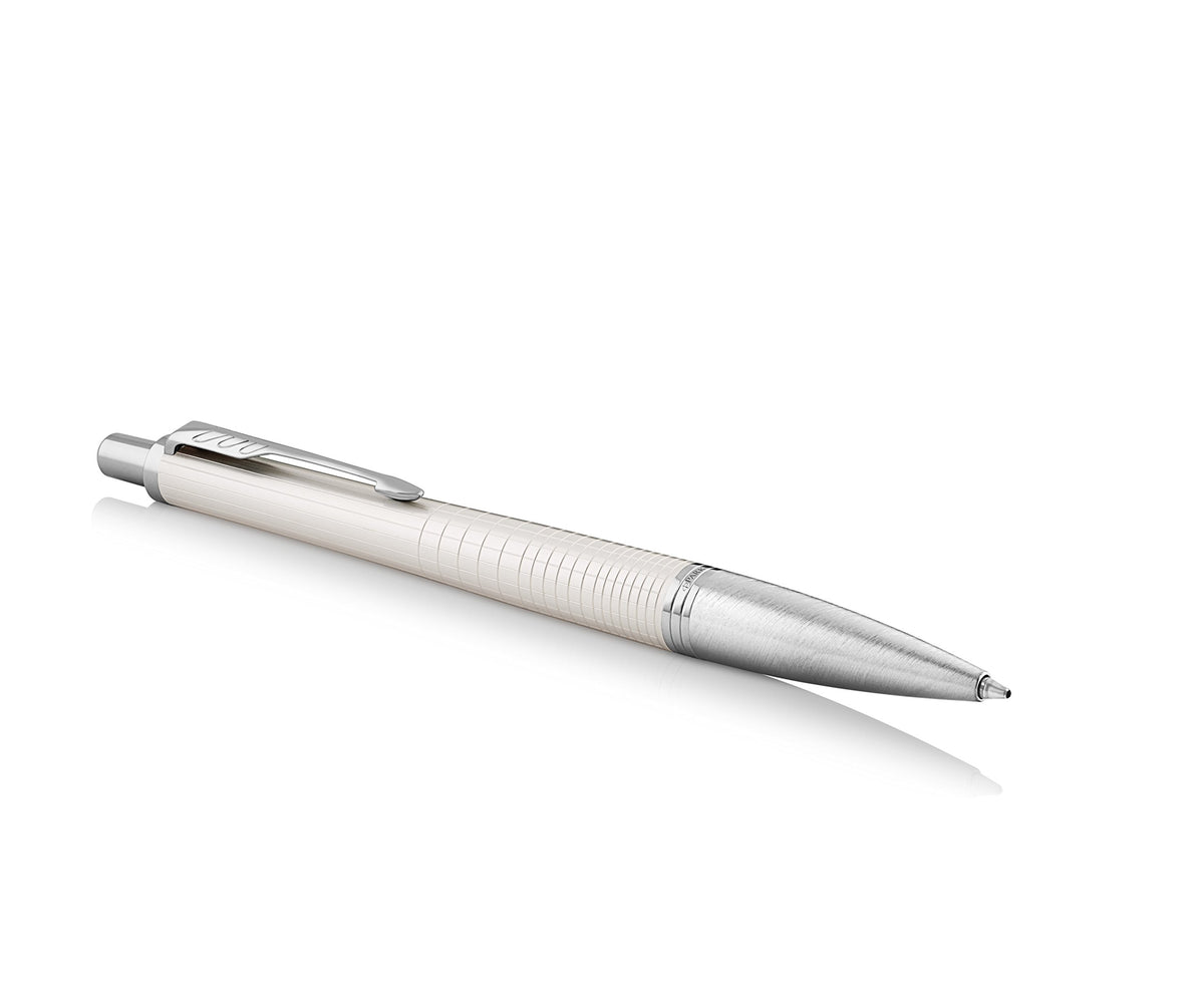 PARKER Urban Ballpoint Pen, Premium Pearl Metal Chiselled with Medium Point Black Ink Refill