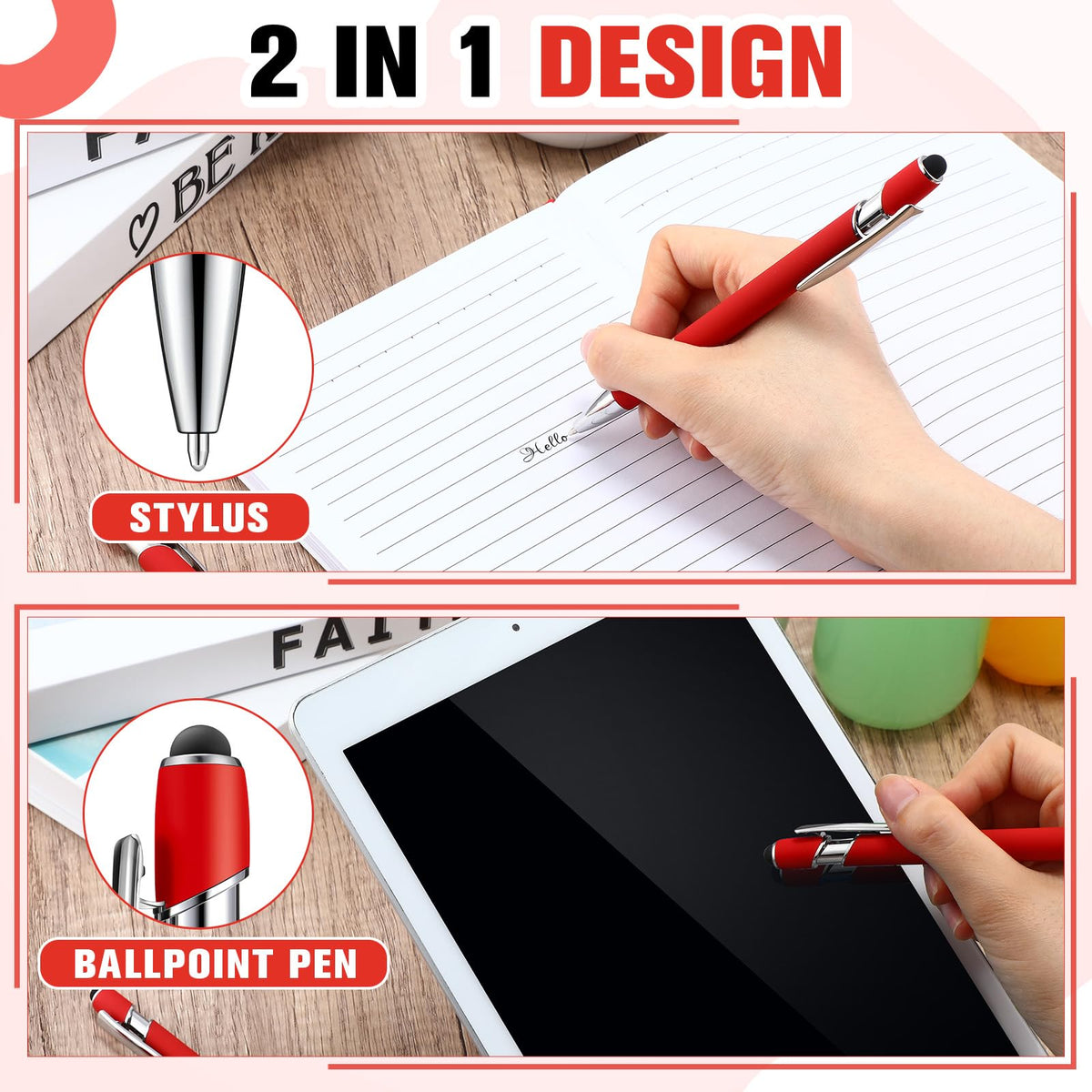 Zonon 38 Pcs Stylus Ballpoint Pens, Metal Rubberized Grip, Red