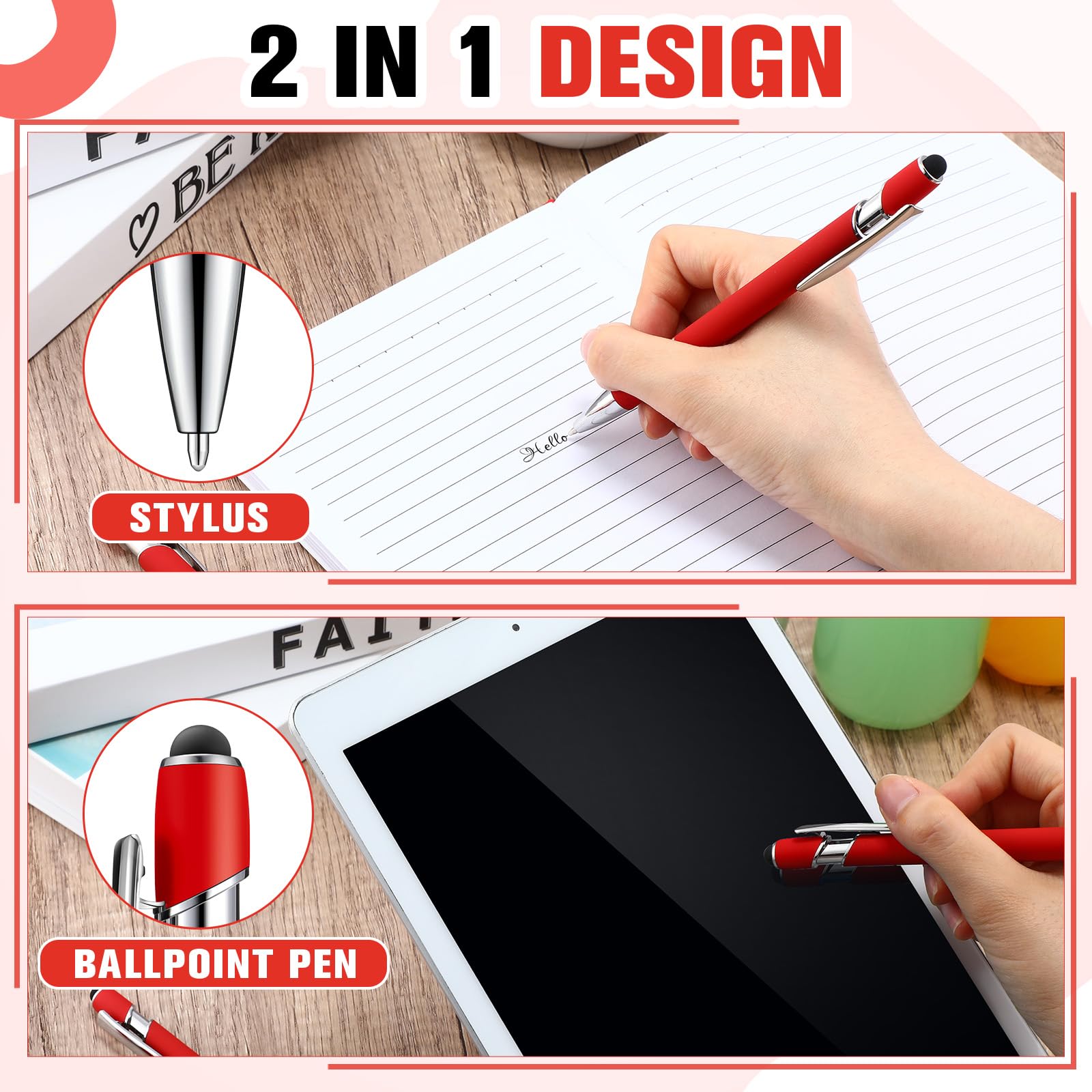 Zonon 38 Pcs Stylus Ballpoint Pens, Metal Rubberized Grip, Red