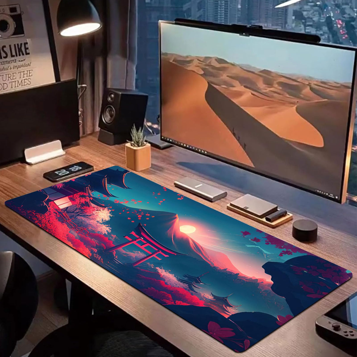 Japanese Mouse Mat, Large Extended Gaming Mouse Pad with Stitched Edges, Non-Slip Waterproof Rubber
