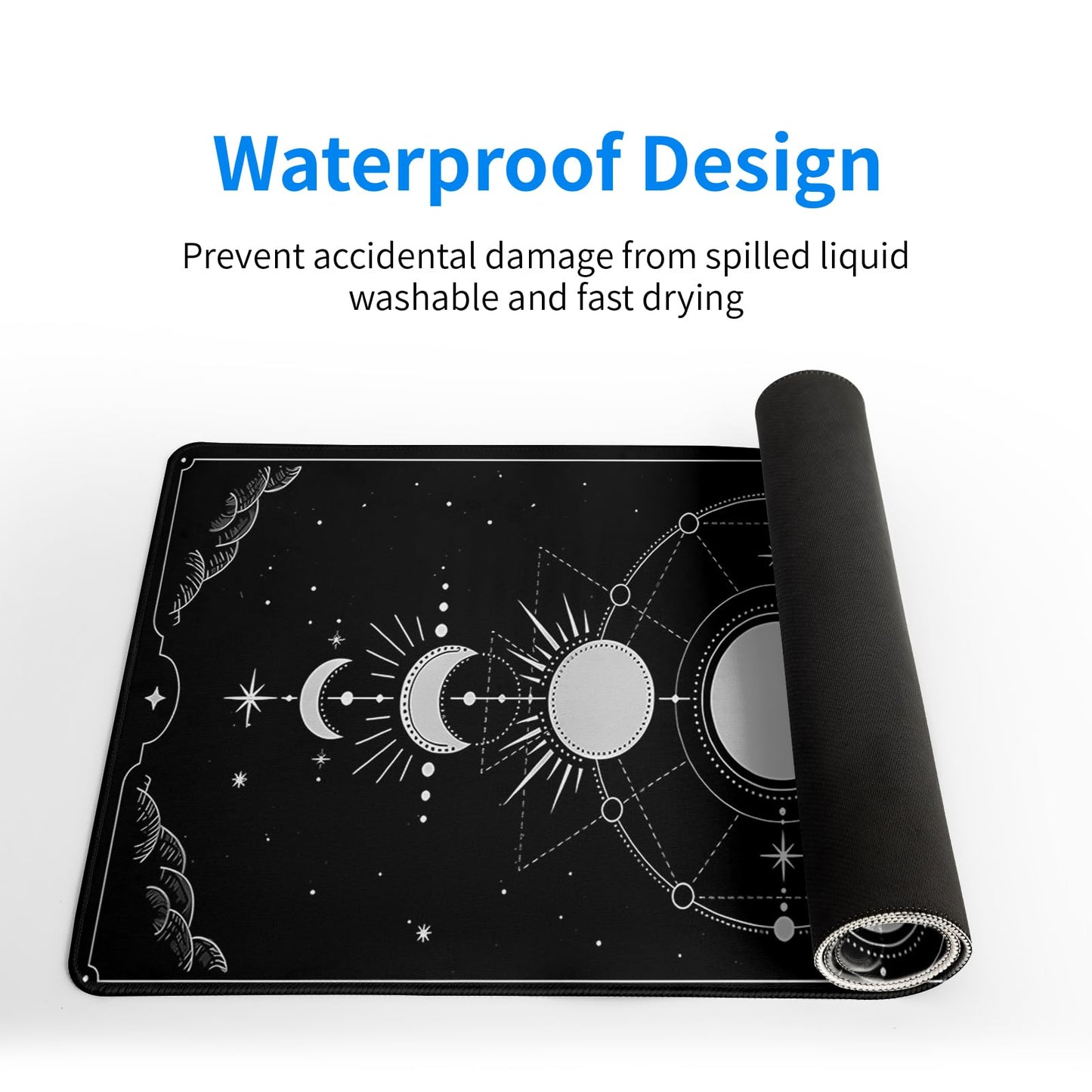 Sun Moon Gaming Mouse Pad Black Large Mouse Pad for Keyboard and Mousepad Desk Mat with 3mm