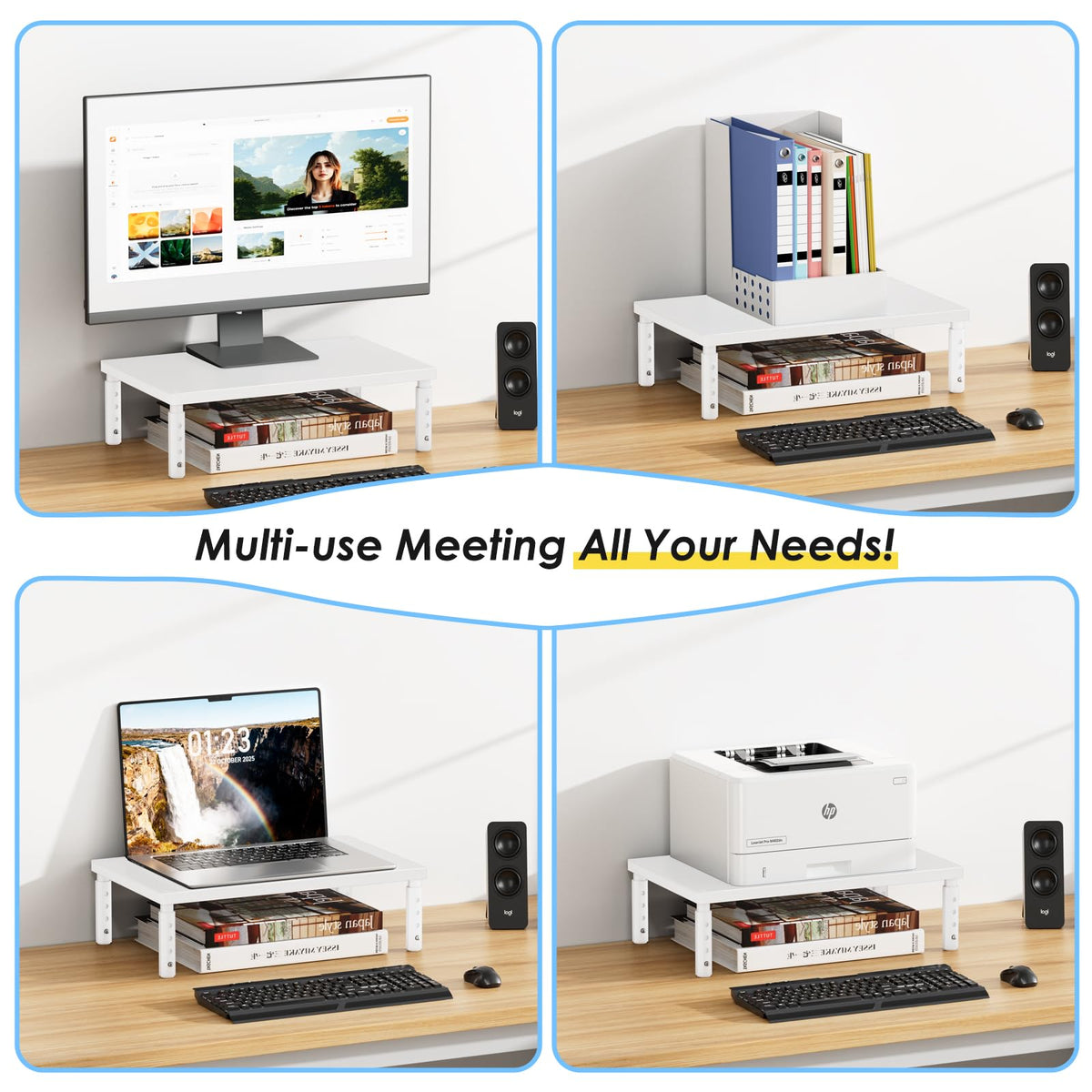 ECOLOVI Adjustable Wood Computer Monitor Stand Riser, Office Desk Organizer and Accessories for
