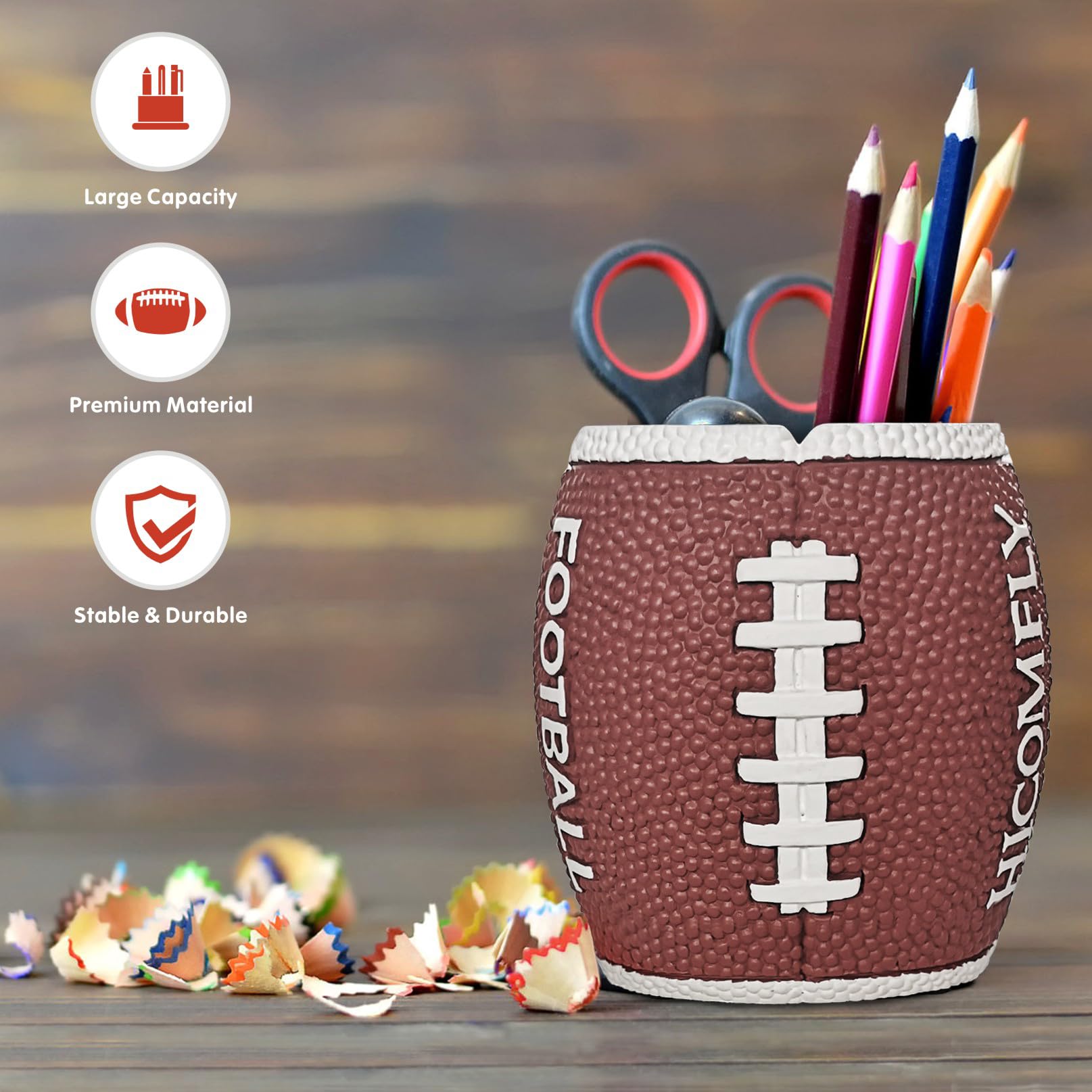 Football Pen Holder for Desk Funny Offices Decor Gifts for Boys Teacher
