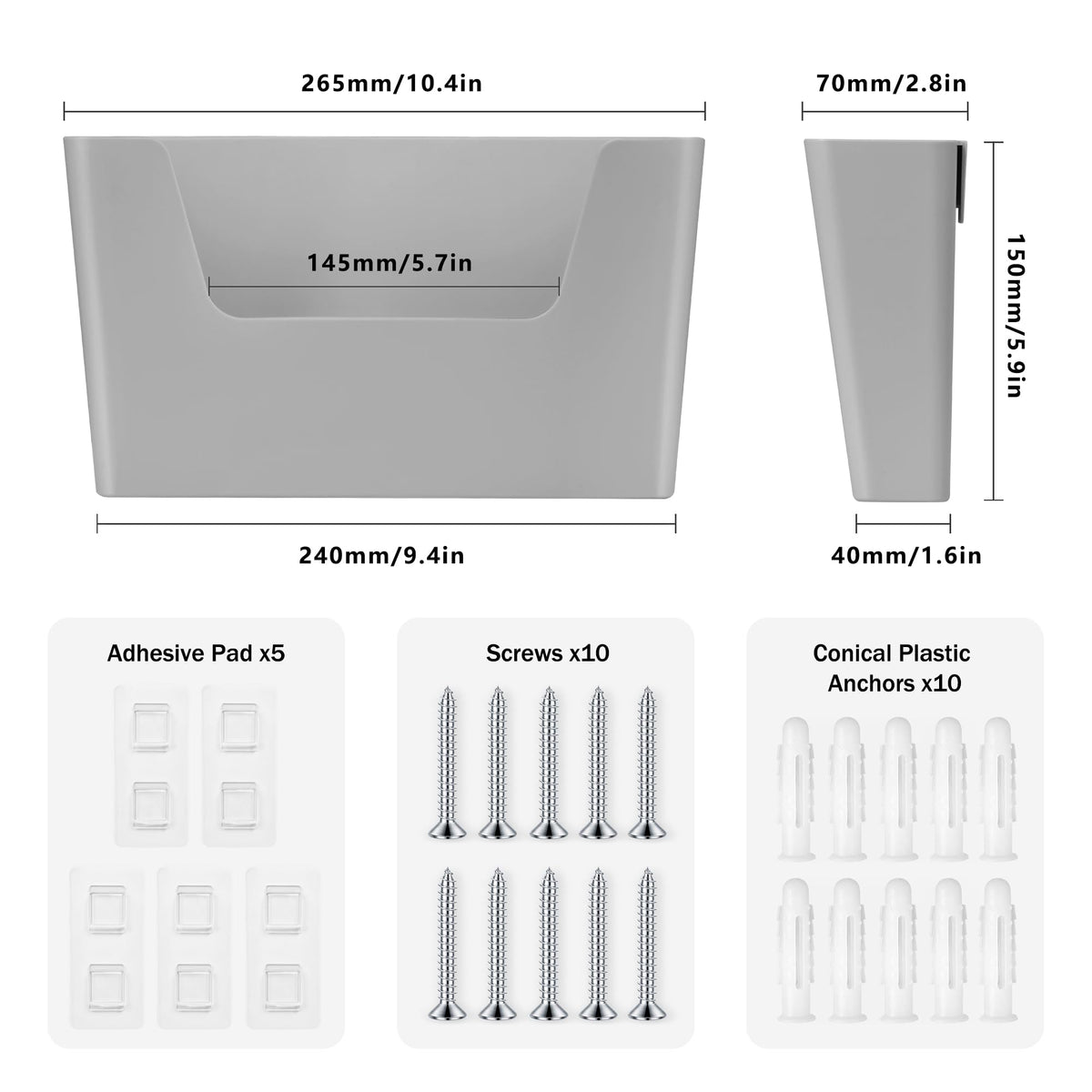 JOMOLA No Drilling File Holder 5 Pack Mail Organizer Wall Mount File Organizer Holder Office Wall