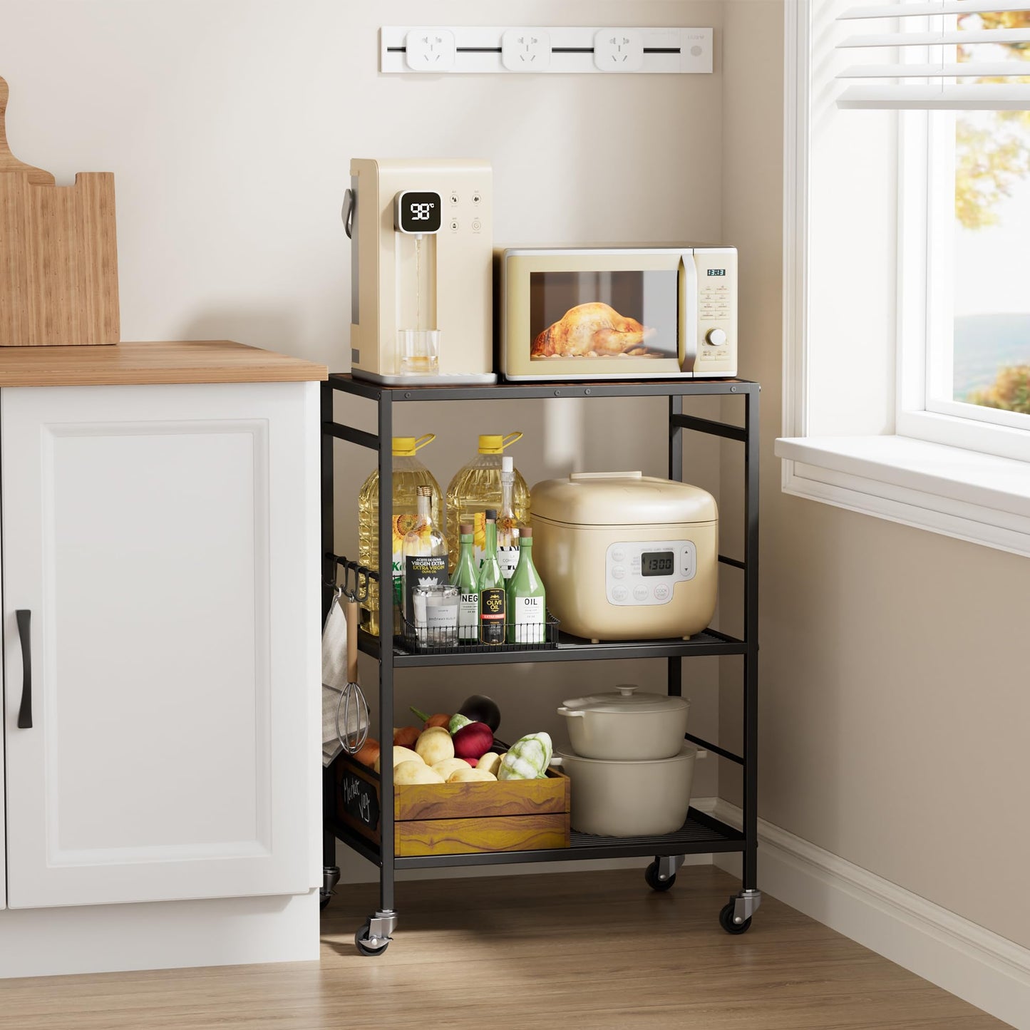 3 Tier Rolling Kitchen Microwave Cart, Utility Cart , Microwave Stand