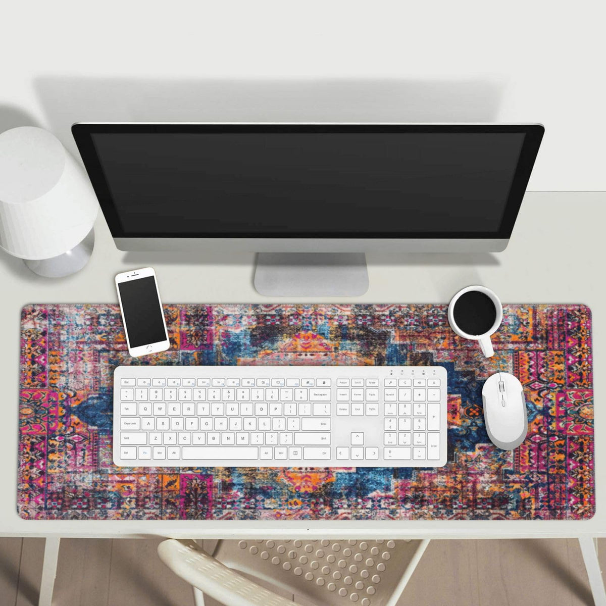 Pink Boho Style Vintage Large Gaming Mouse Pad, Extended Big Keyboard Mouse Mat, Long Computer