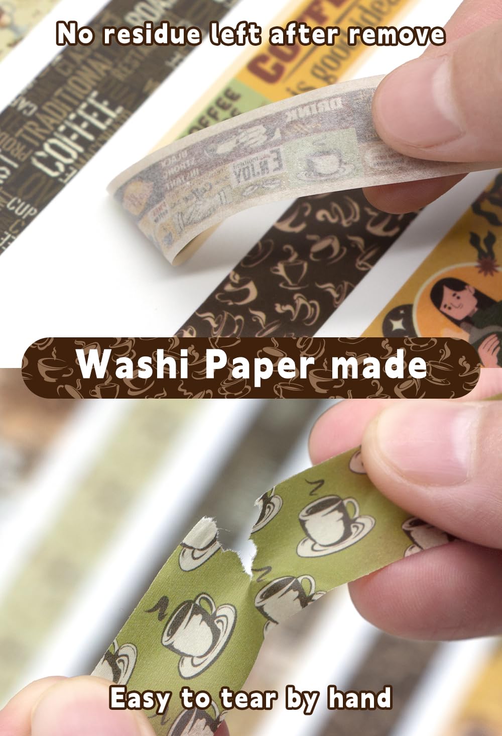 KOVANO Coffee Themed Washi Tape Set, 14 Rolls Vintage Crafts Tape, Art Decorative Tape for