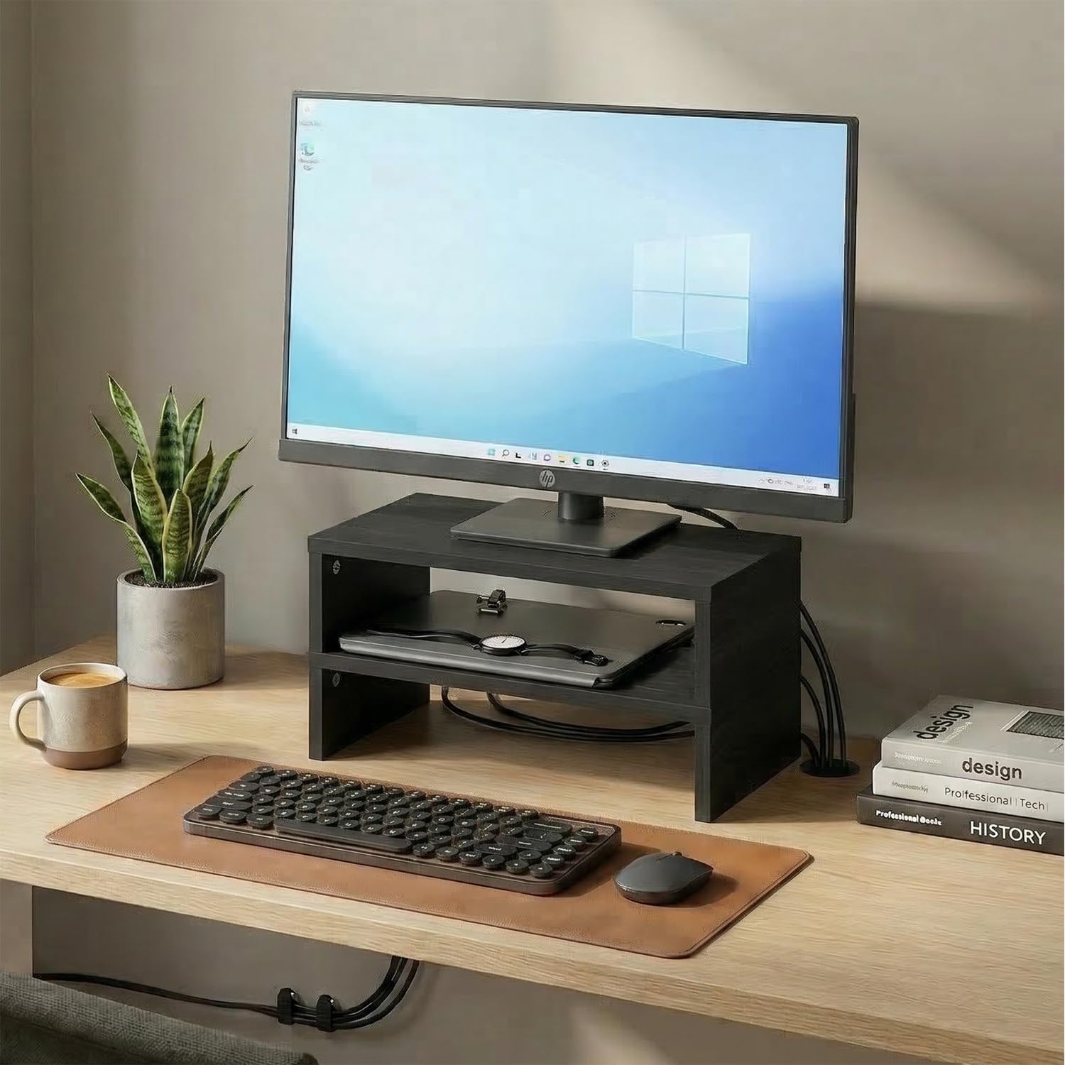 Furinno CLASSIC Monitor Stand Riser Set of 2, 15.7" Wide Dual Monitor Riser, Stackable Separable