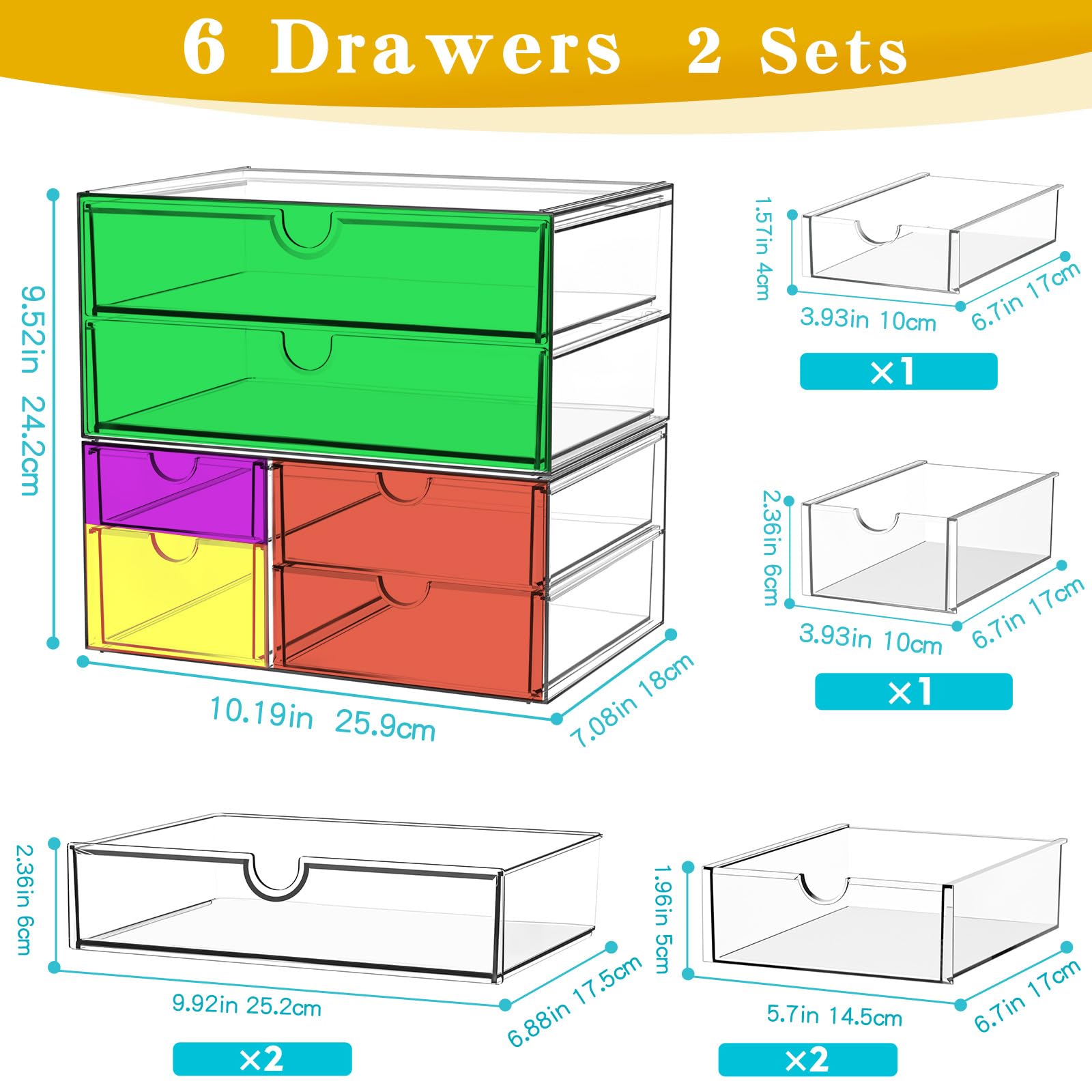 ARSTPEOE Acrylic Organizer with 6 Drawers, Bathroom Counter Organizer, Makeup Desk Organizers