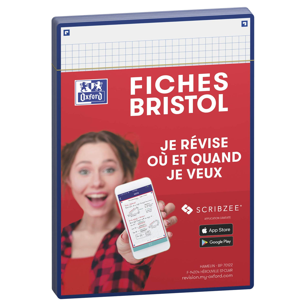Oxford Révision 2.0 Bristol Cards A5 (14.8 x 21 cm) Small Squares on both sides - Navy Blue Frame