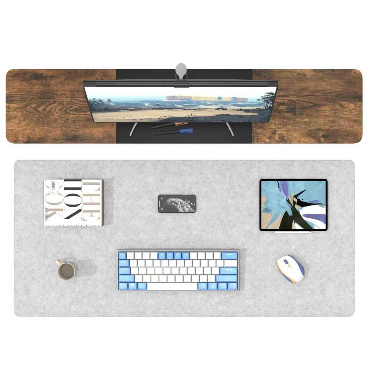 DAWNTREES Non-Slip Felt Desk Mat,36''x16'',Large Keyboard and Mouse Pad
