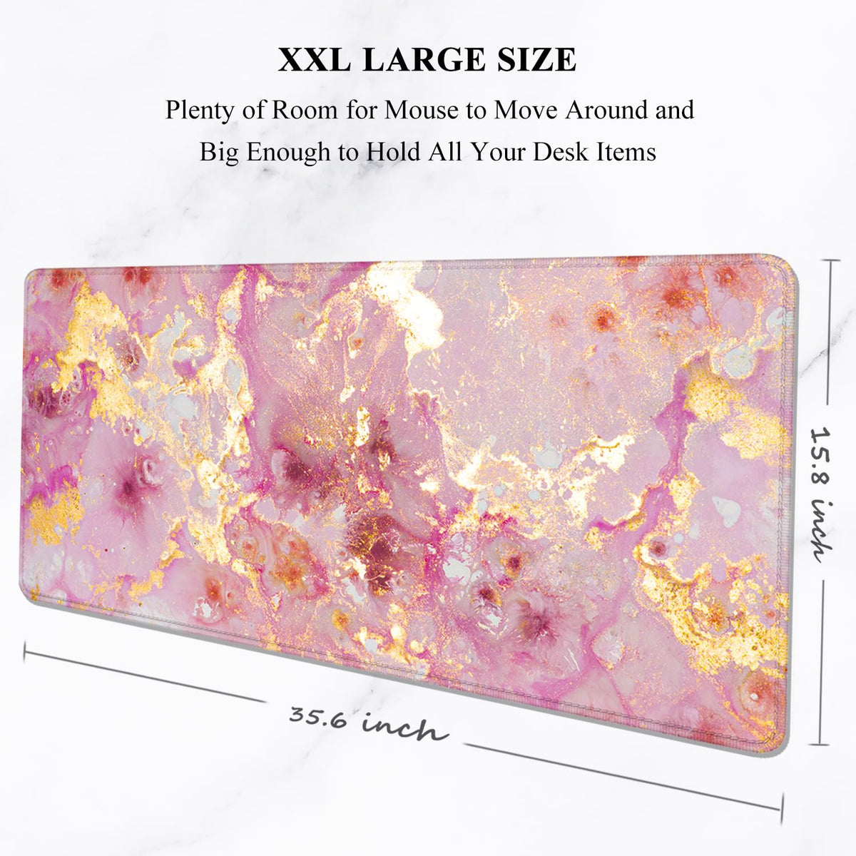 Auhoahsil Large Gaming Mouse Pad, XXL 35.4 x 15.7 in Desk Mat, Pink Gold