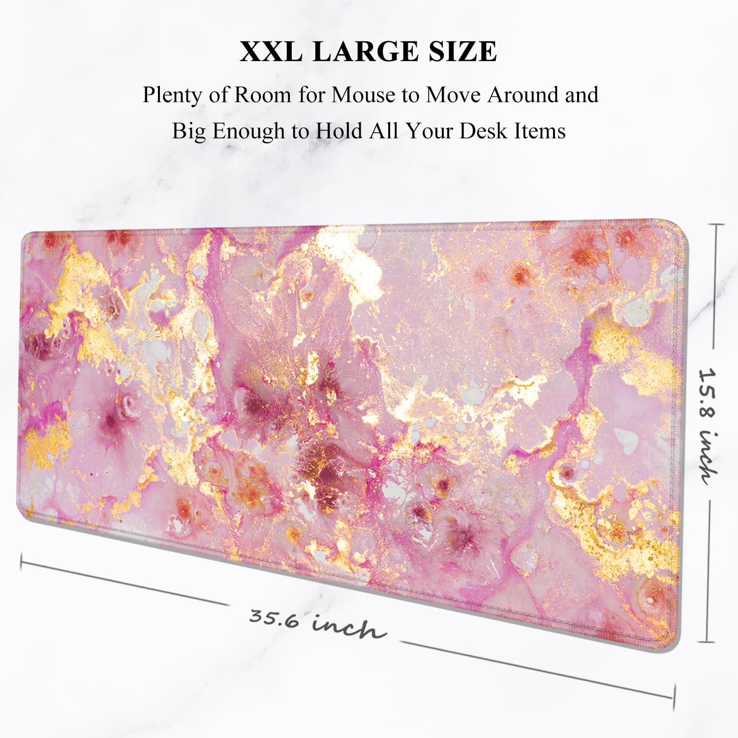 Auhoahsil Large Gaming Mouse Pad, XXL 35.4 x 15.7 in Desk Mat, Pink Gold