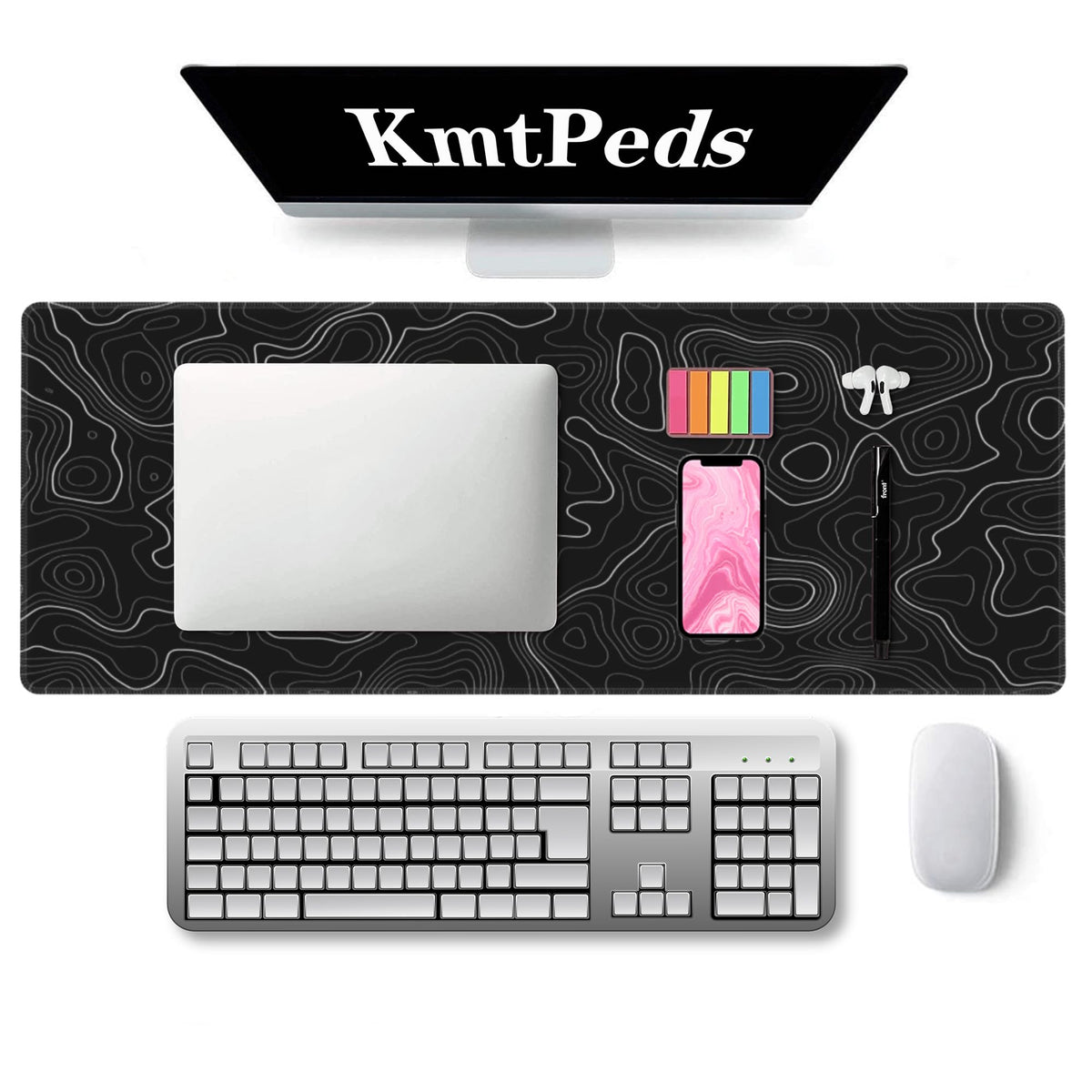 Topographic Gaming Mouse Pad Large Desk Mat,Black Mouse Pad Gaming Desk Pad,31.5 x 11.8 Keyboard