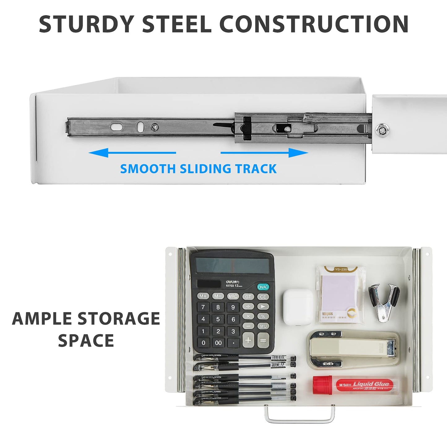GOME Under Desk Pull-Out Drawer - Storage Organizer Office Mounted, Easy Slide-Out Pencil Drawer