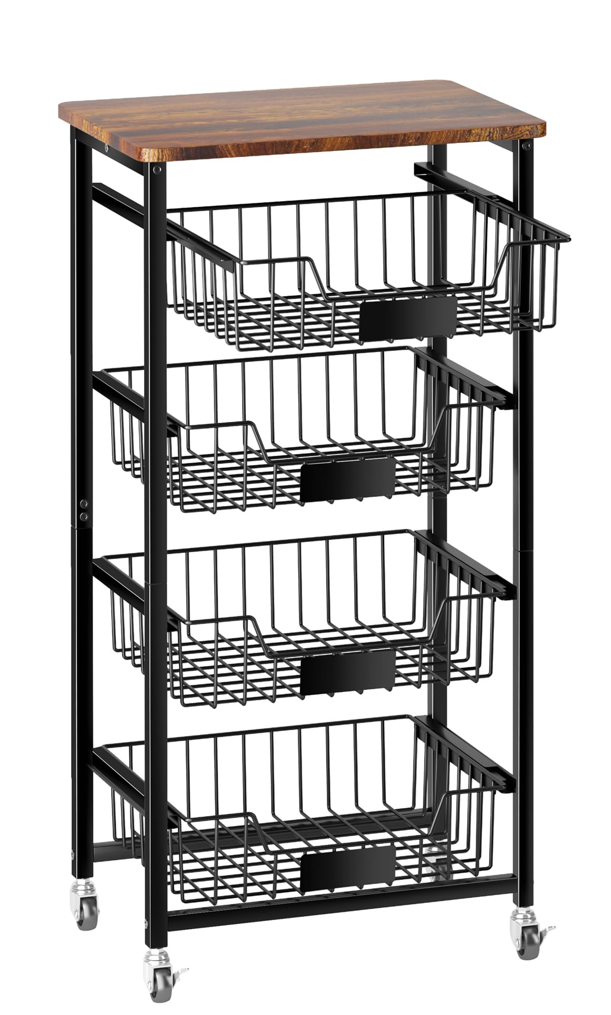 OKZEST 5-Tier Kitchen Storage Cart with 4 Upgraded Drawer Basket & Wood Top
