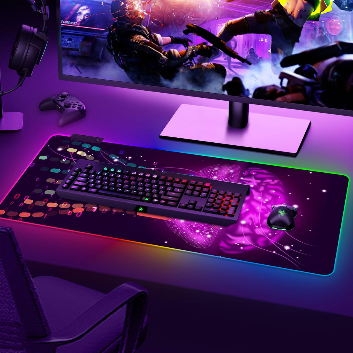 ARTSO Purple RGB Gaming Mouse Pad, XXL Large Extended Glowing Led Keyboard Mat, Cool Mouse pad Desk
