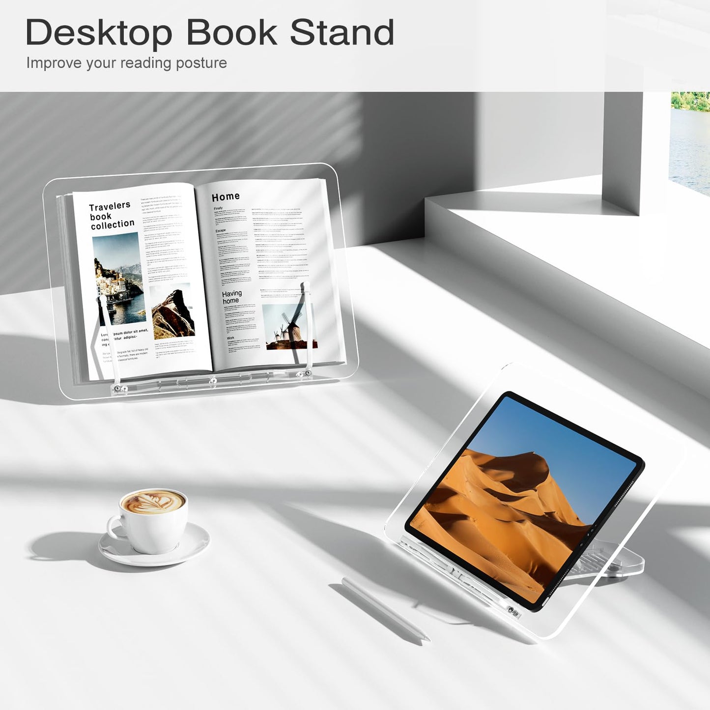 Acrylic Book Stand, Angle Adjustable Book Display Stand,Foldable Cookbook Stand, Lightweight Book