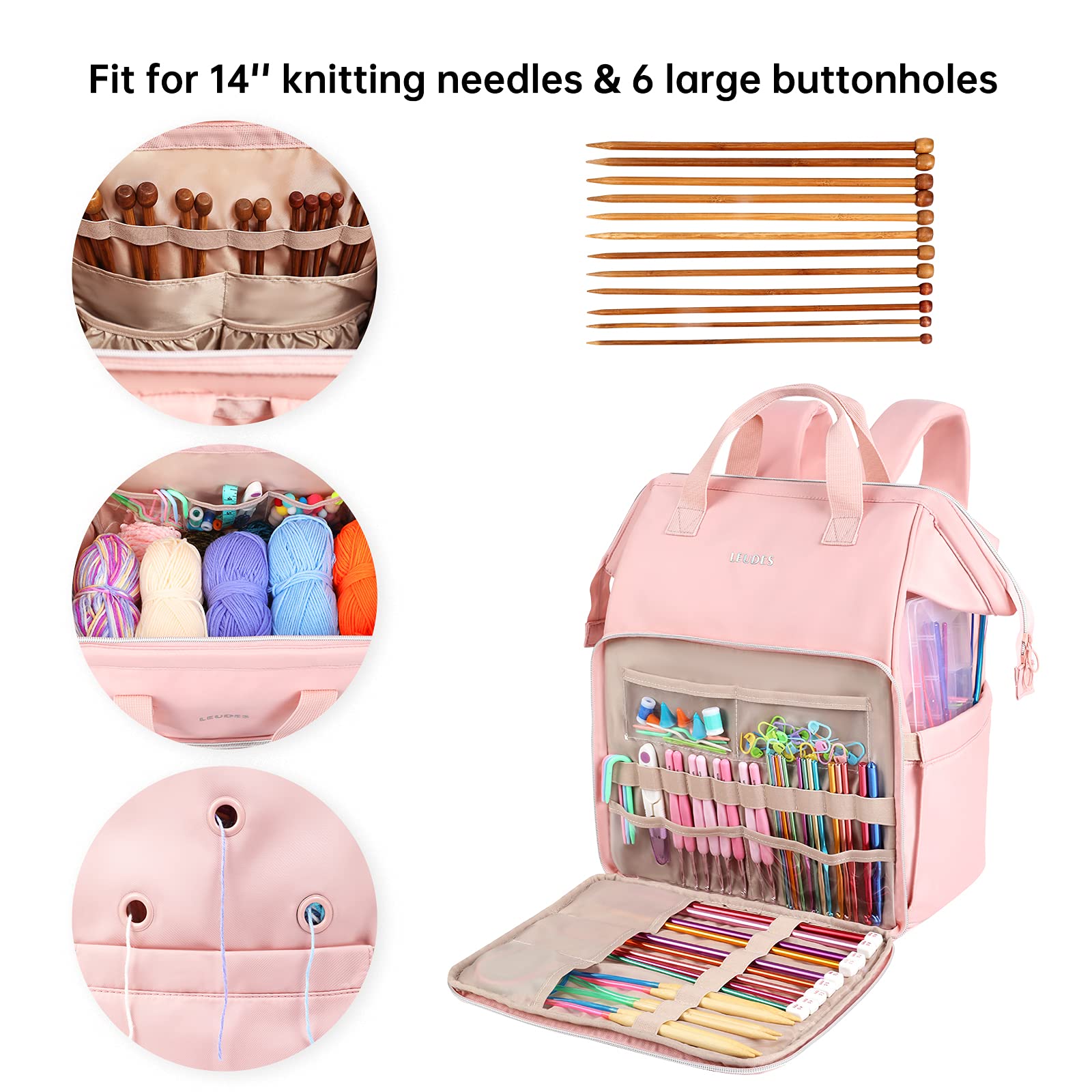 Leudes Crochet Bag Backpack for Yarn Storage Tote Travel Large Knitting Bag