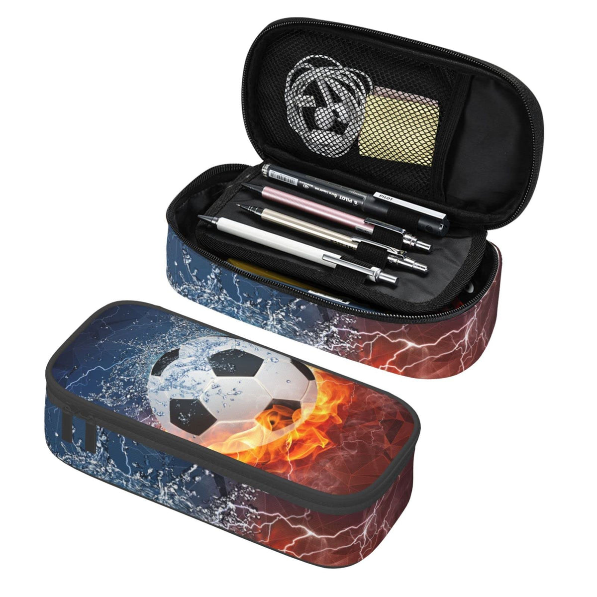 Soccer Pencil Case for Boys Teens Men, Sports Pencil Box with Soccer Balls Pattern, Large Capacity