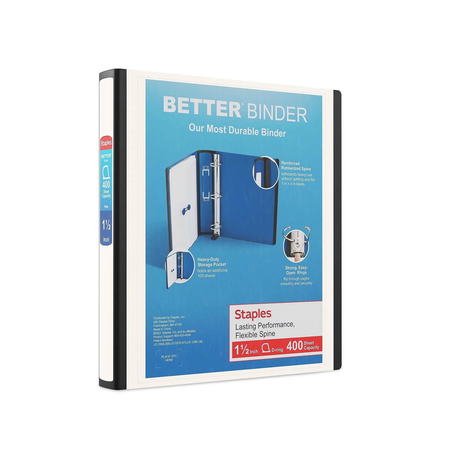 Staples Better Binder, 1.5 Inch D-Ring, White, 400 Sheets, 3-Pack