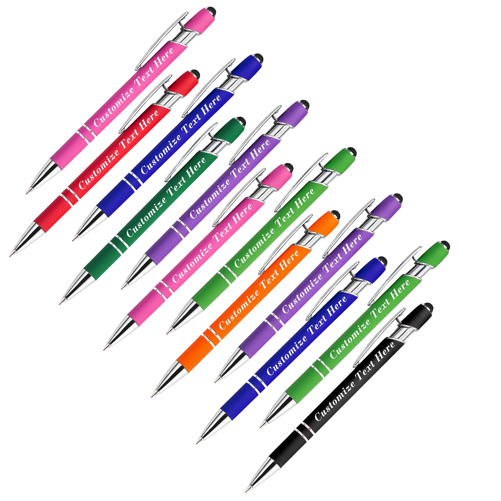 Personalized Pens Bulk with Stylus Tip 12 Pcs Custom Engraving Ballpoint Pens with Name Message