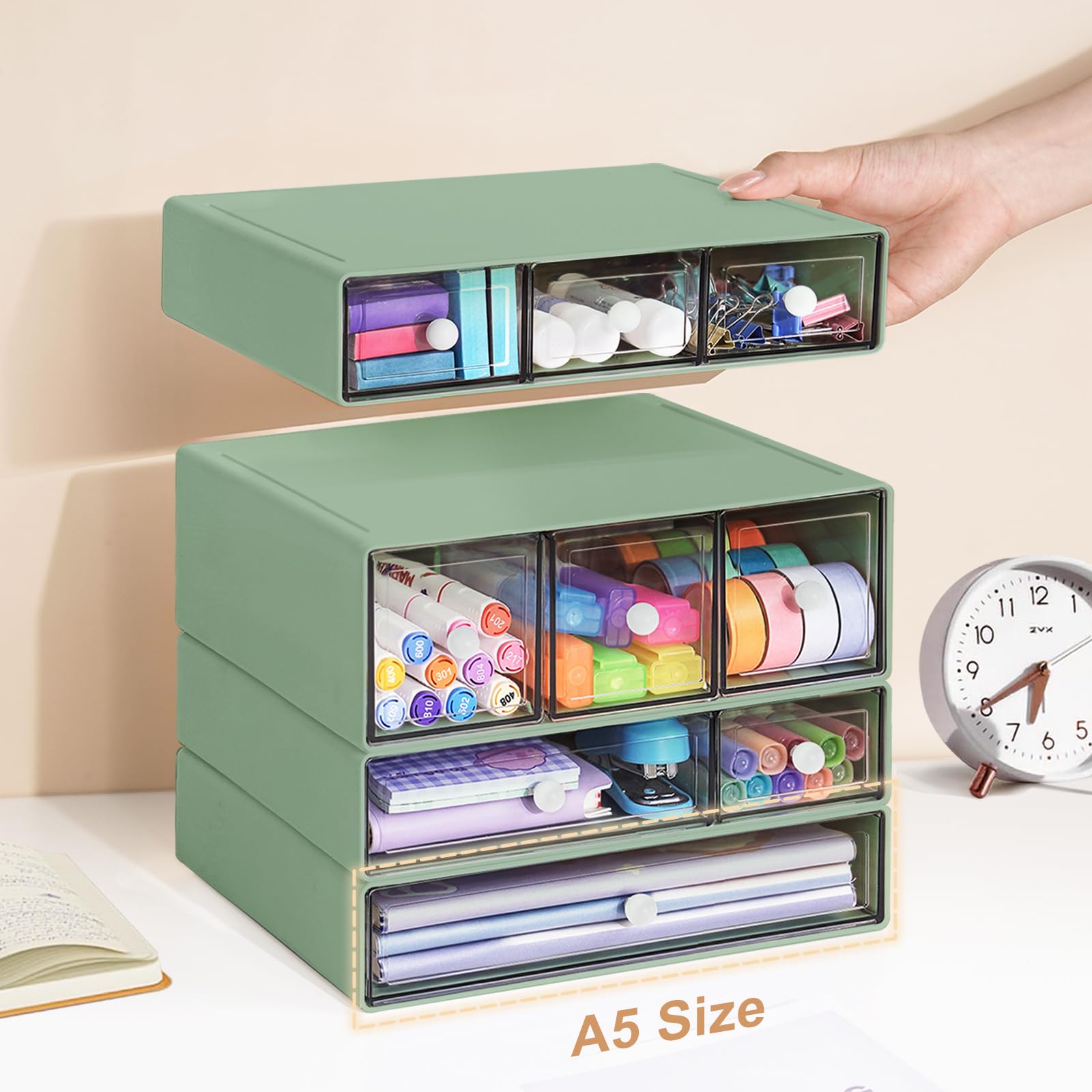 FODIENS Desk Storage Organizer with 9 Drawers, 4 Tiers Stackable Desktop Craft Storage Drawers
